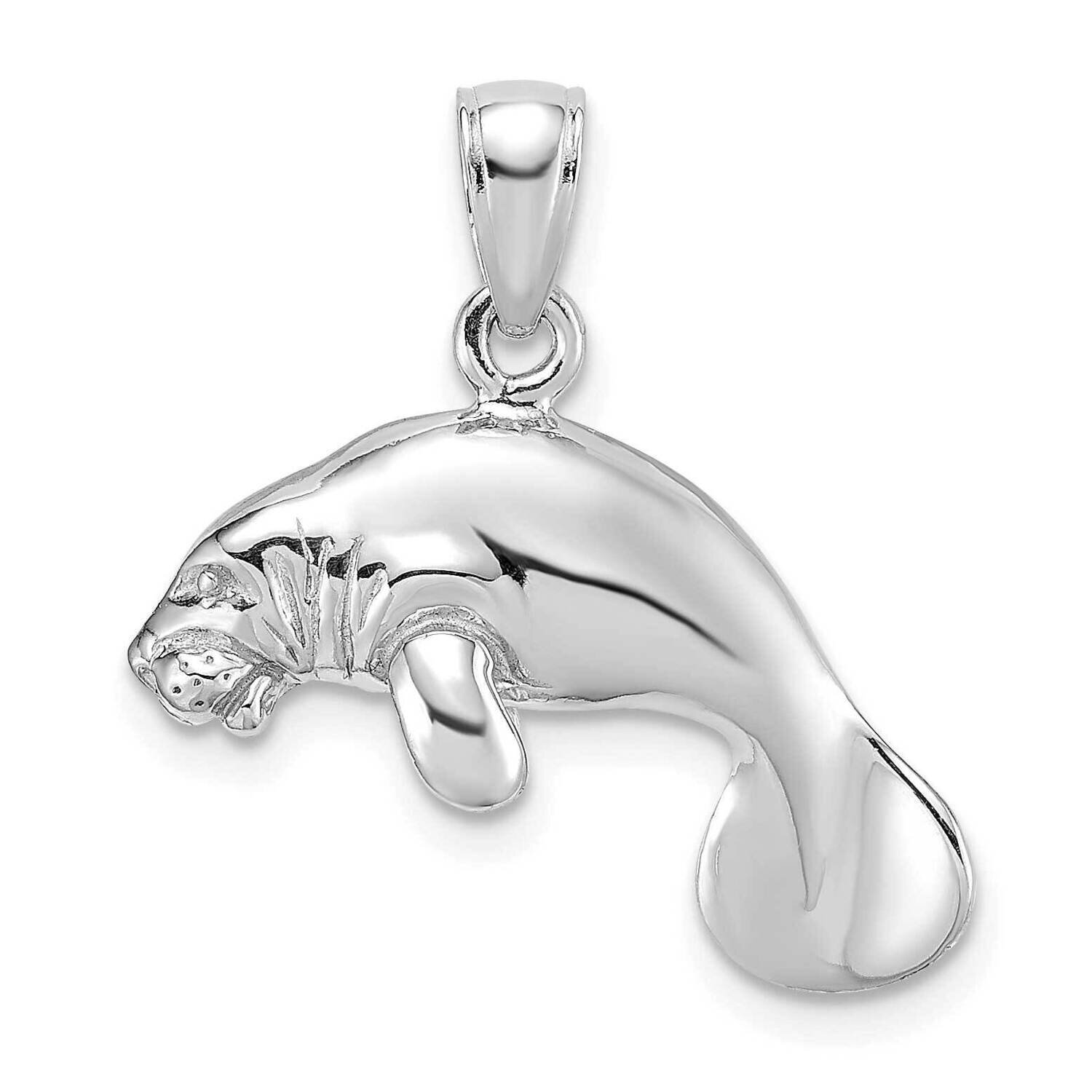 Polished Swimming Manatee Charm 14k White Gold 3-D K8120W, MPN: K8120W, 196904084526