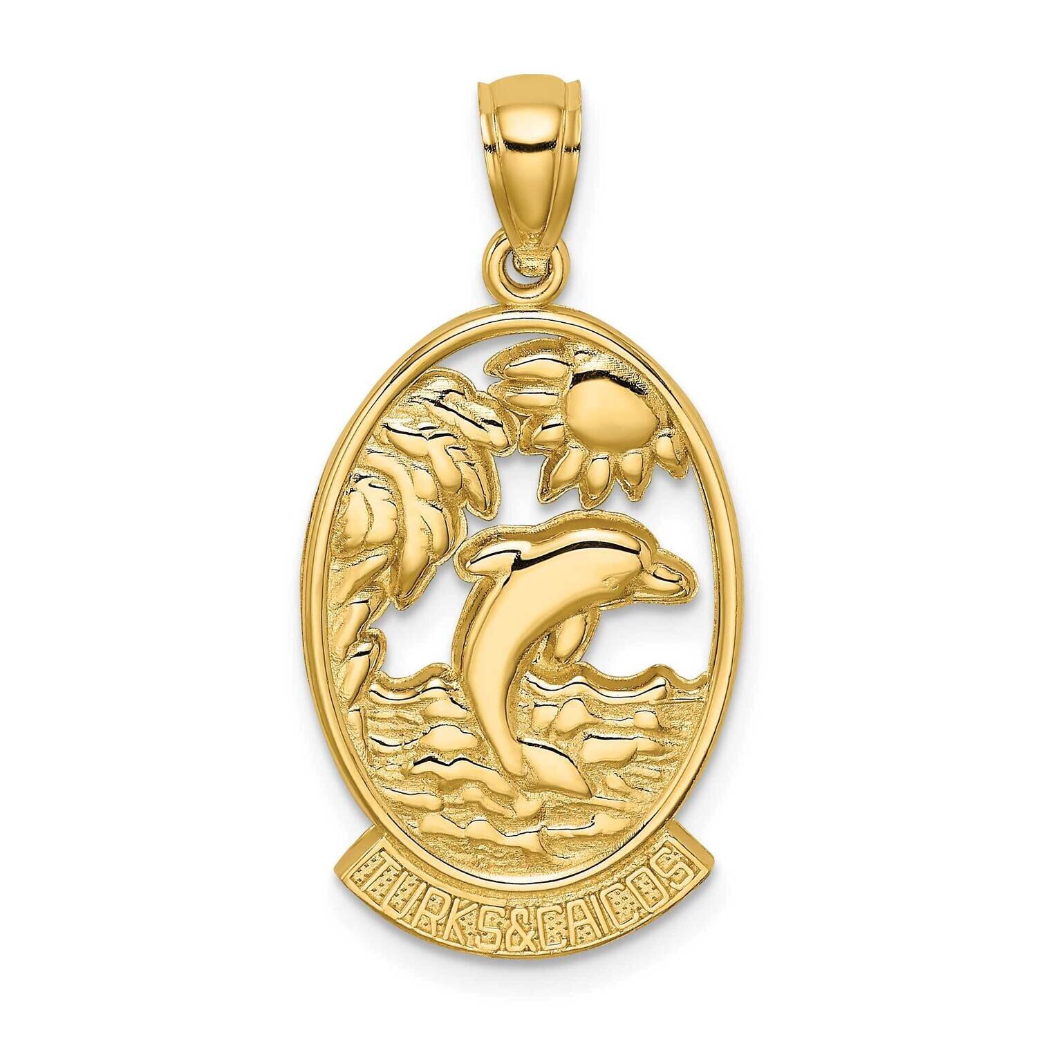 Turks Caicos with Dolphin Sunset In Frame Charm 14k Gold K8157