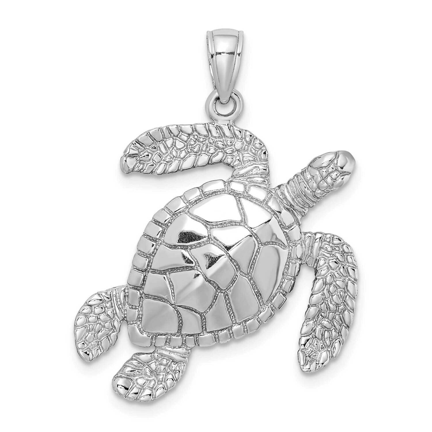 Large Textured Swimming Sea Turtle Charm 14k White Gold K8163W, MPN: K8163W, 637218175178
