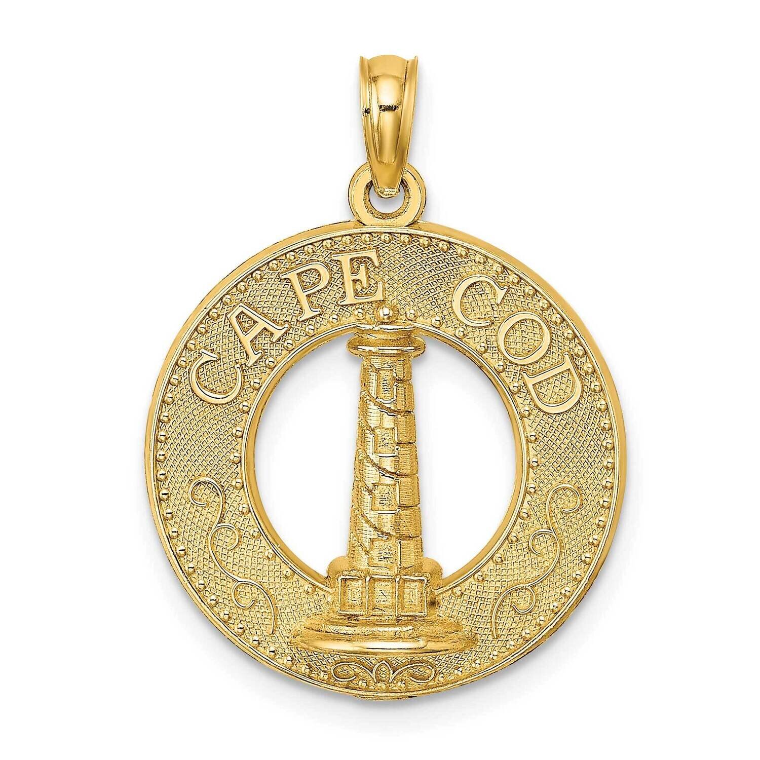 Cape Cod Round Frame with Lighthouse Charm 14k Gold K8237