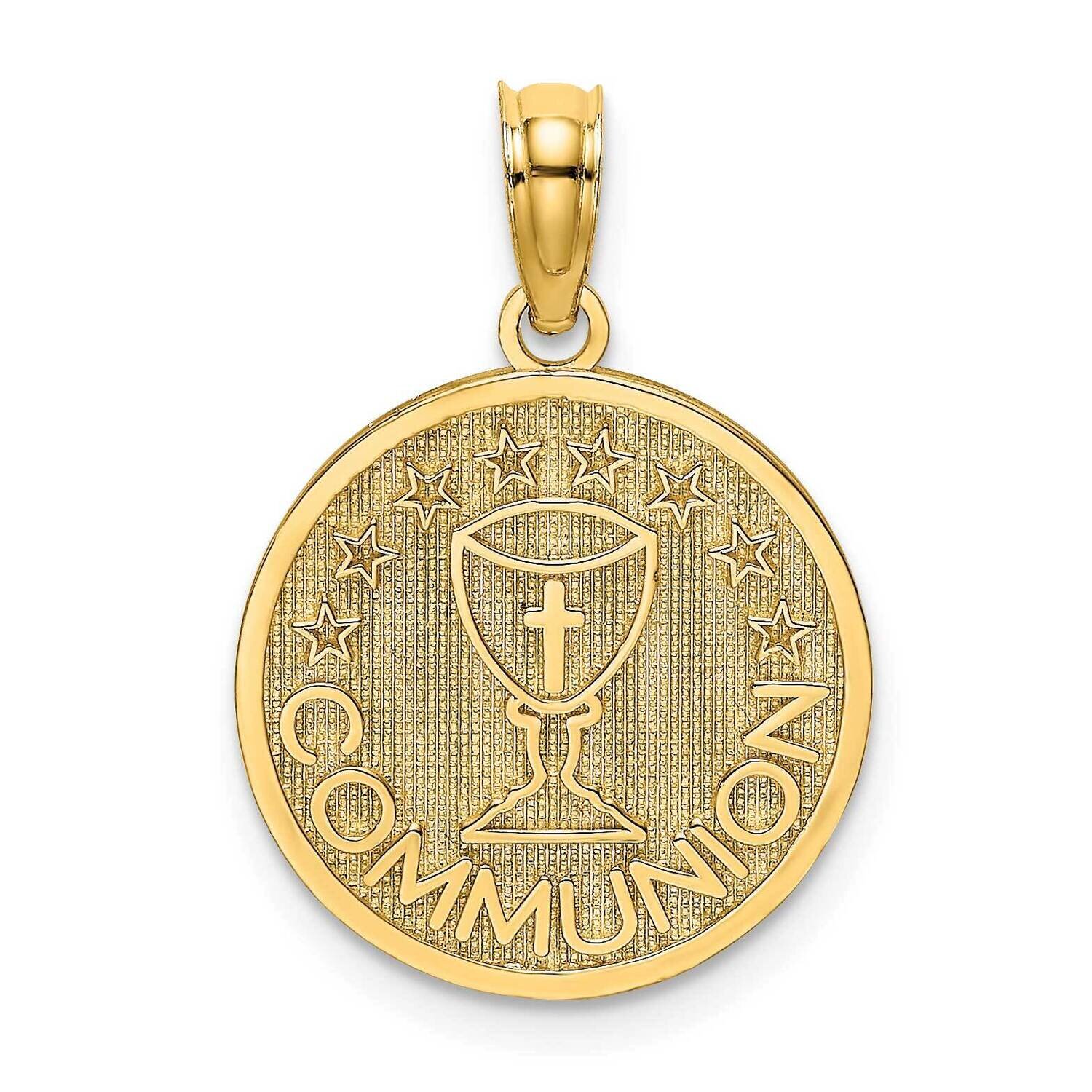 Communion Cup On Round Disc Charm 14k Gold Textured K8322, MPN: K8322, 637218150076