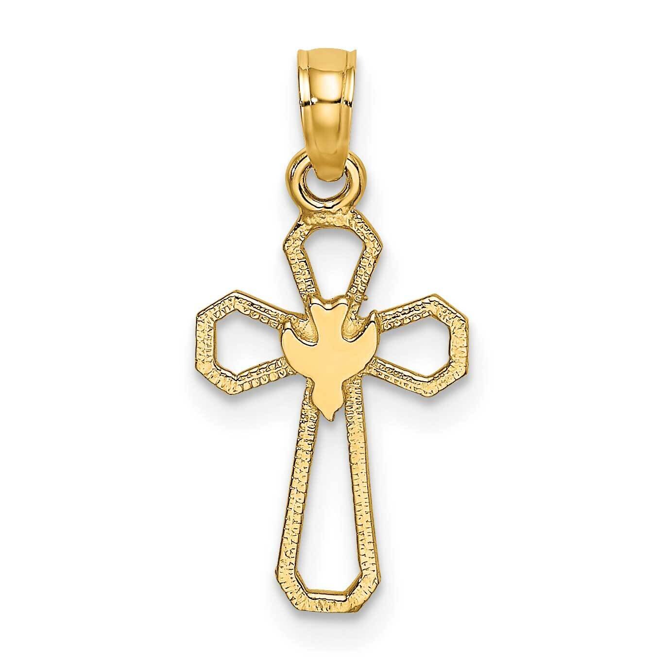 Cross with Dove Charm 14k Gold Cut-out K8329