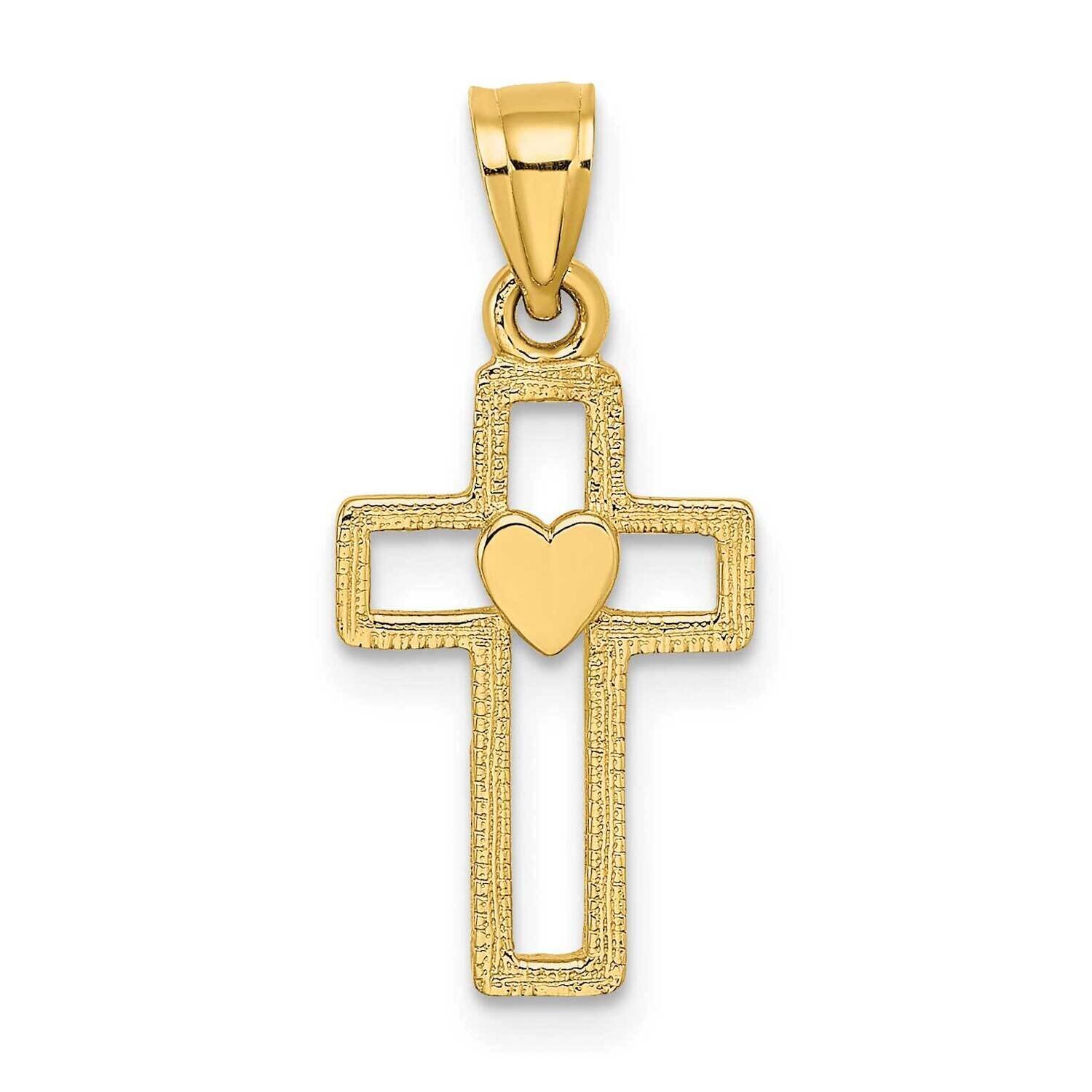 Cross with Heart Charm 14k Gold Cut-out K8331
