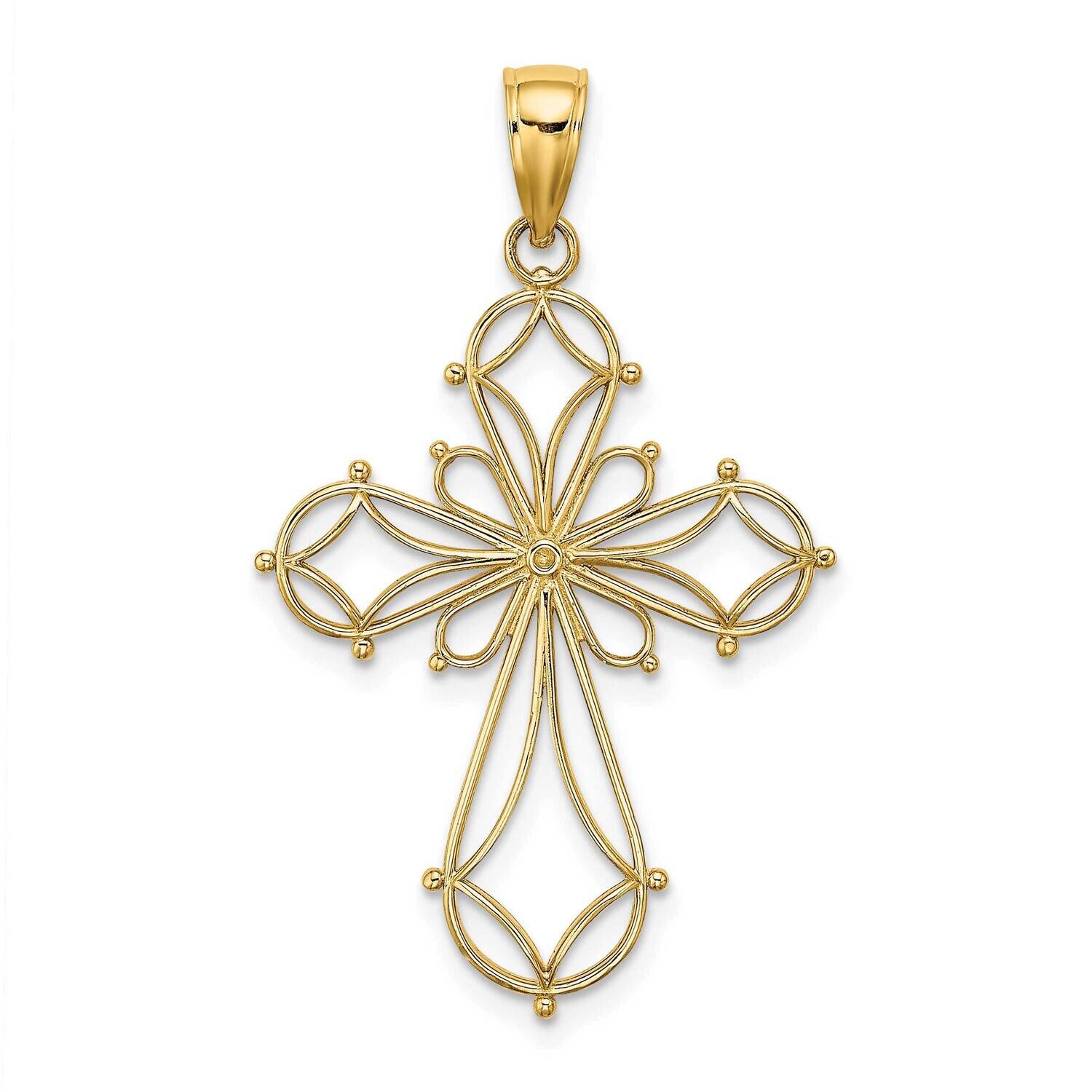 Shapes Fancy Cross Charm 14k Gold Cut-out K8332, MPN: K8332, 637218015887