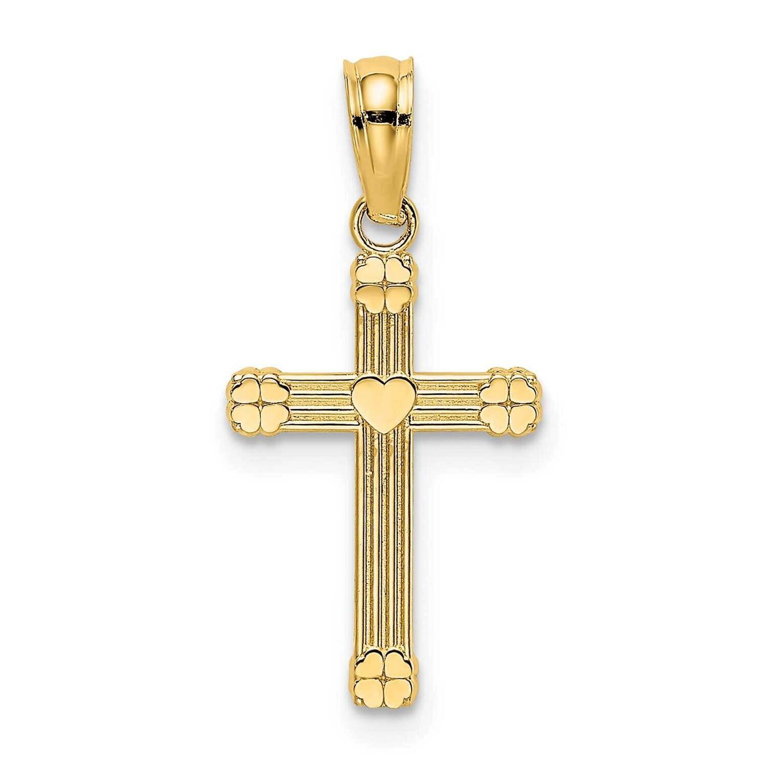 Center Heart Small Cross Charm 14k Gold Textured K8333, MPN: K8333, 637218015894