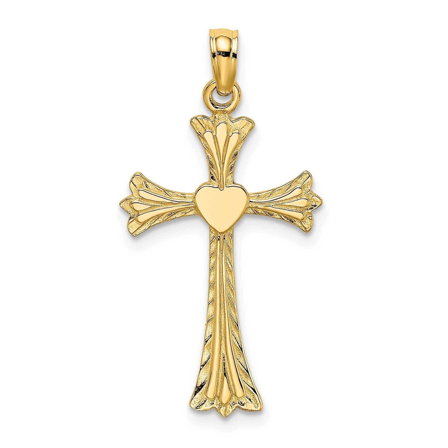 Cross with Heart Charm 14k Gold Polished & Engraved K8334