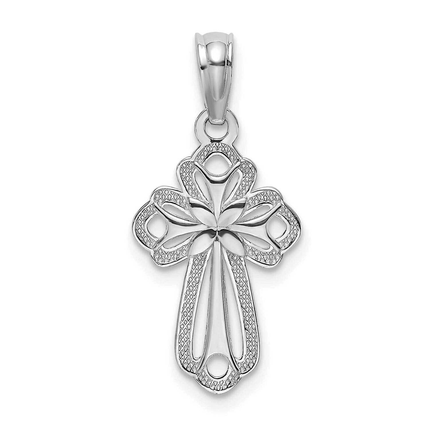Cut-Out Polished Textured Cross Charm 14k White Gold K8339W