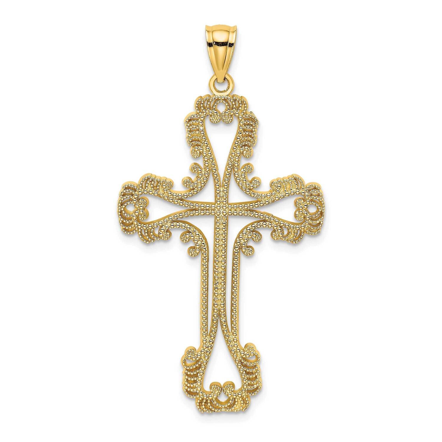 Beaded Cut-Out Cross with Swirled Design Charm 14k Gold K8358, MPN: K8358, 637218016235