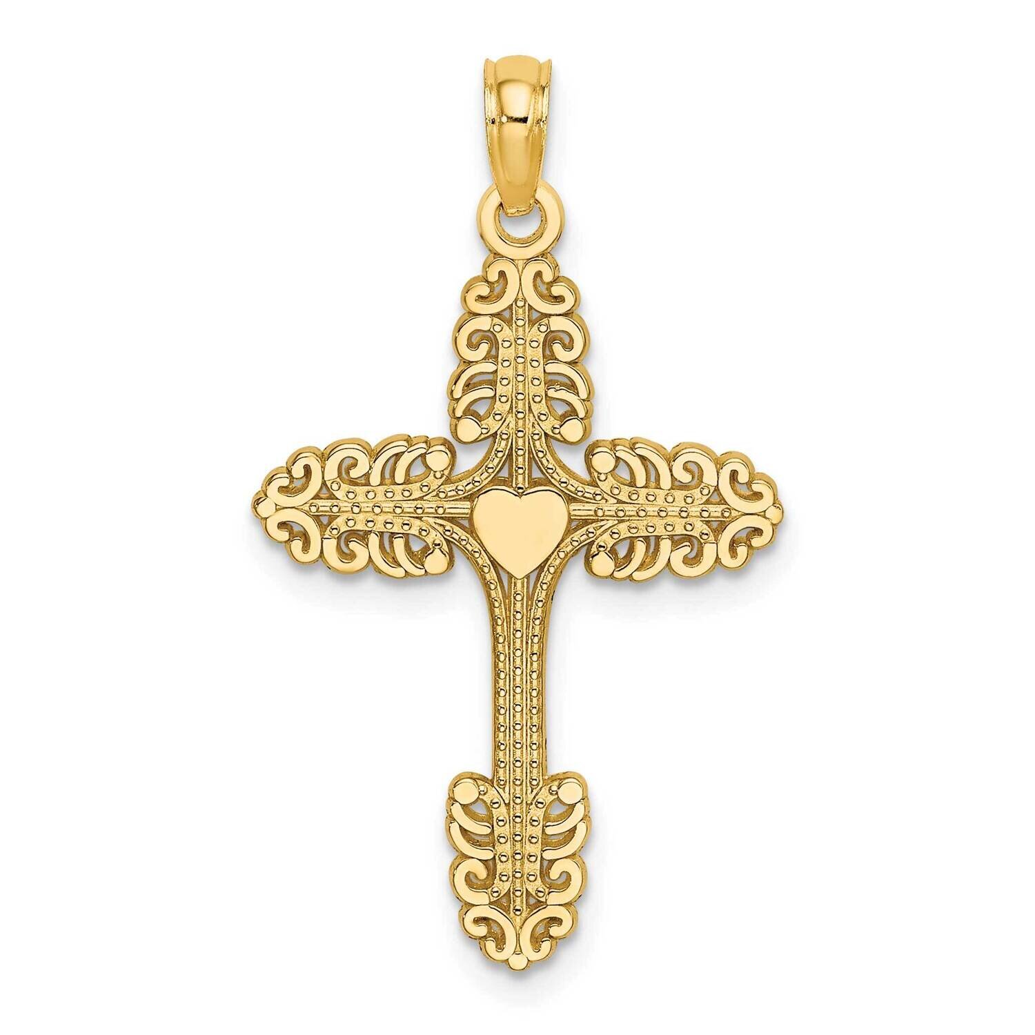 Multi-Scalloped Tipped Cross with Heart Center Charm 14k Gold K8362, MPN: K8362, 637218016310