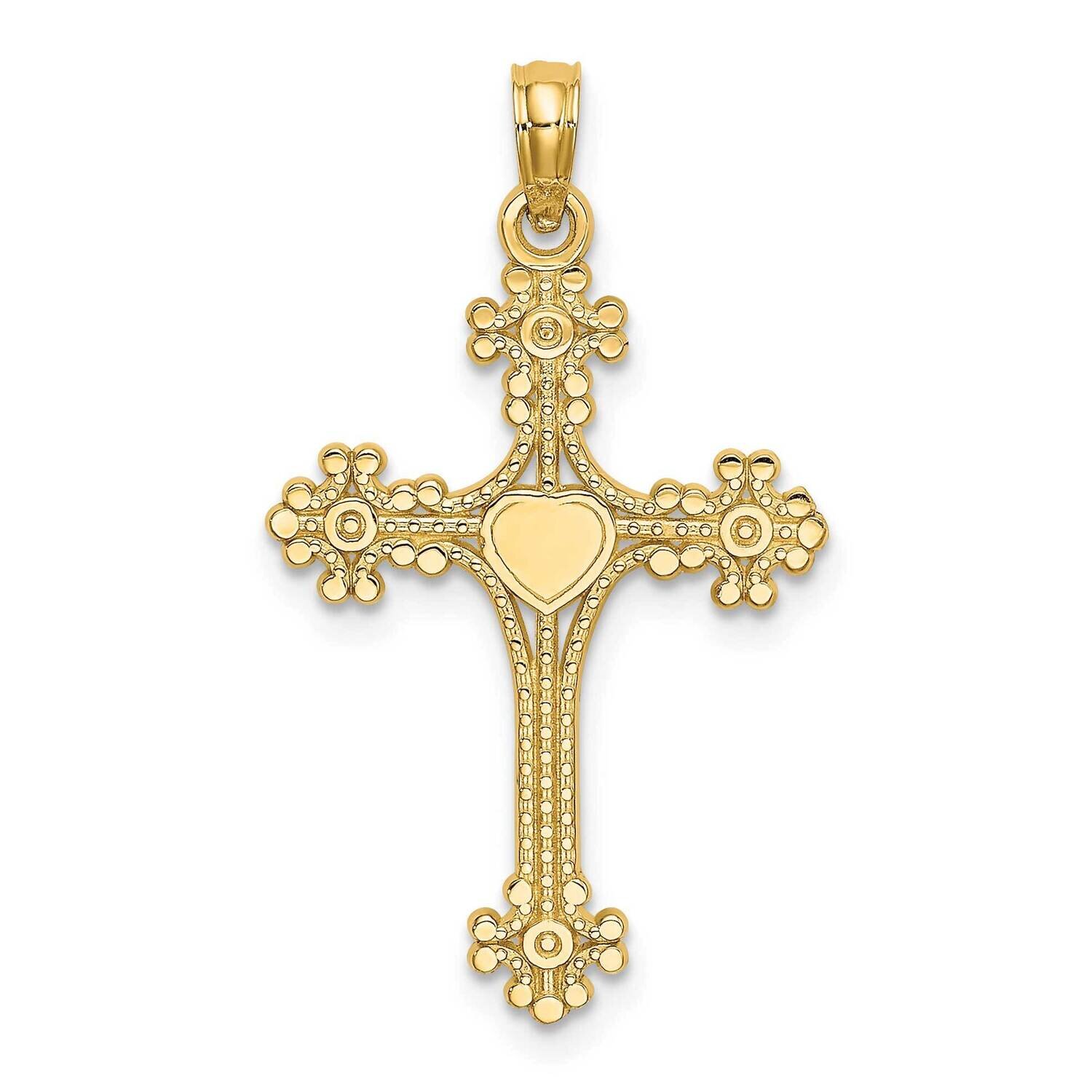Beaded Tip Cross with Heart Center Charm 14k Gold K8366, MPN: K8366, 637218016358