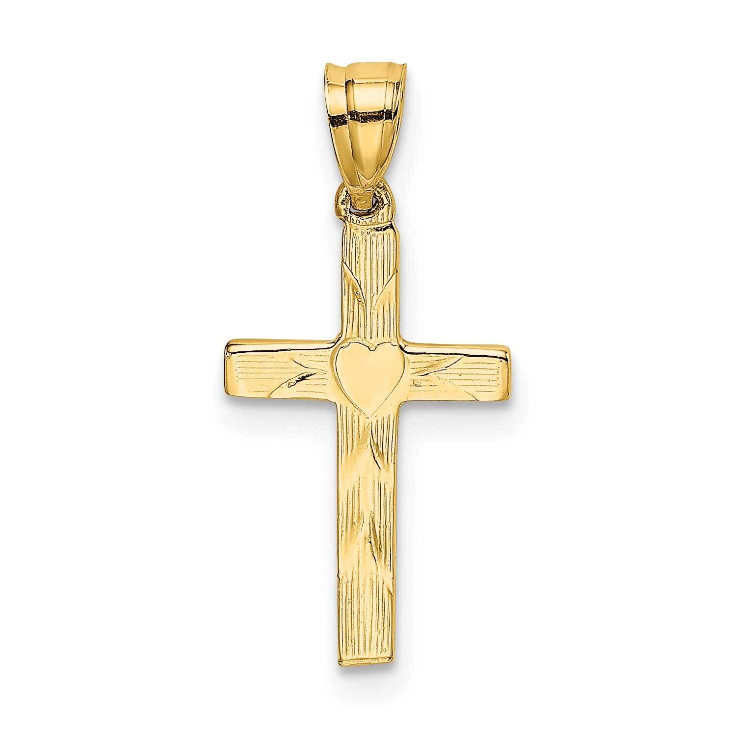 Cross with Heart Center Charm 14k Gold Polished &amp; Engraved K8374