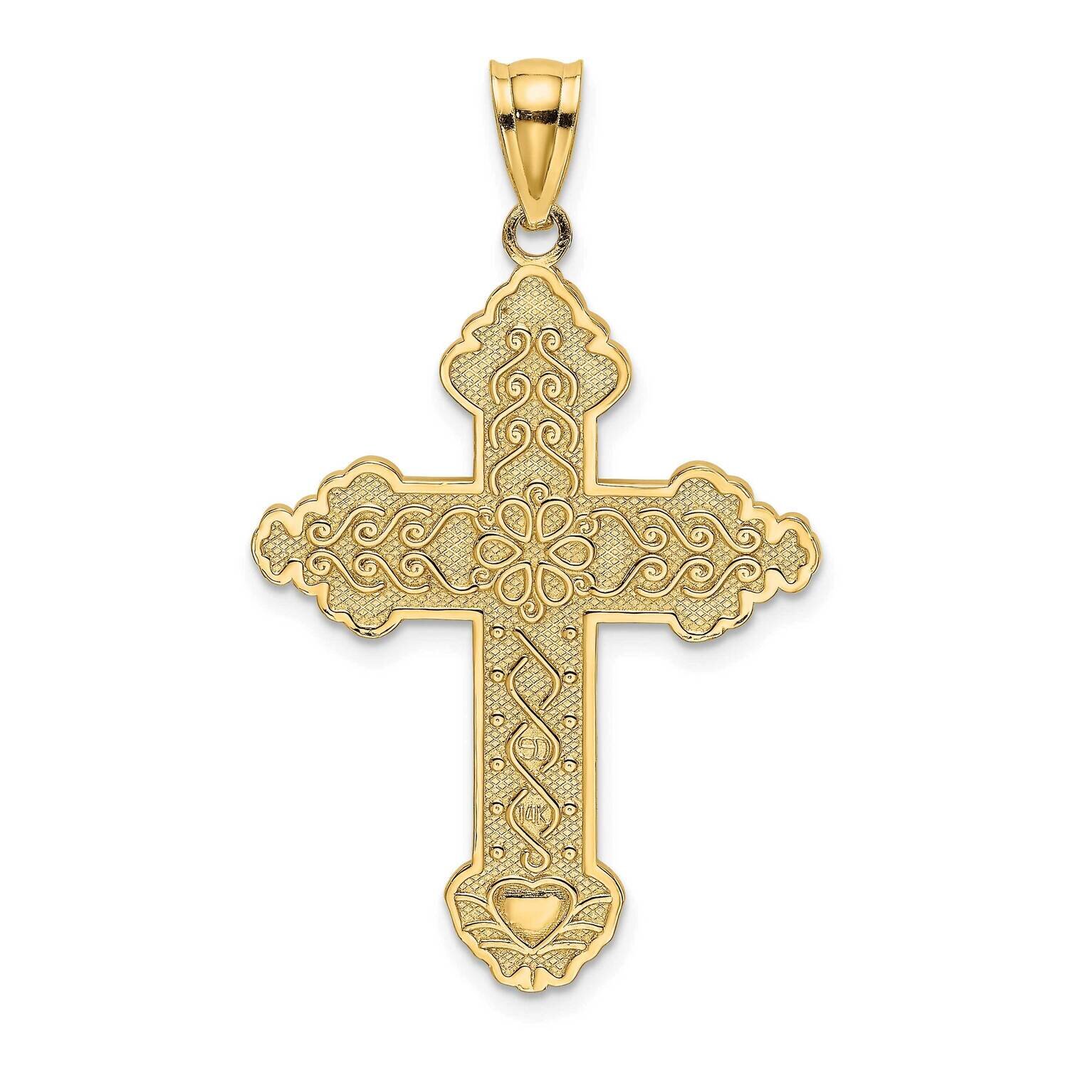 Flower Centered Scroll Cross Charm 14k Gold K8392, MPN: K8392, 637218016846