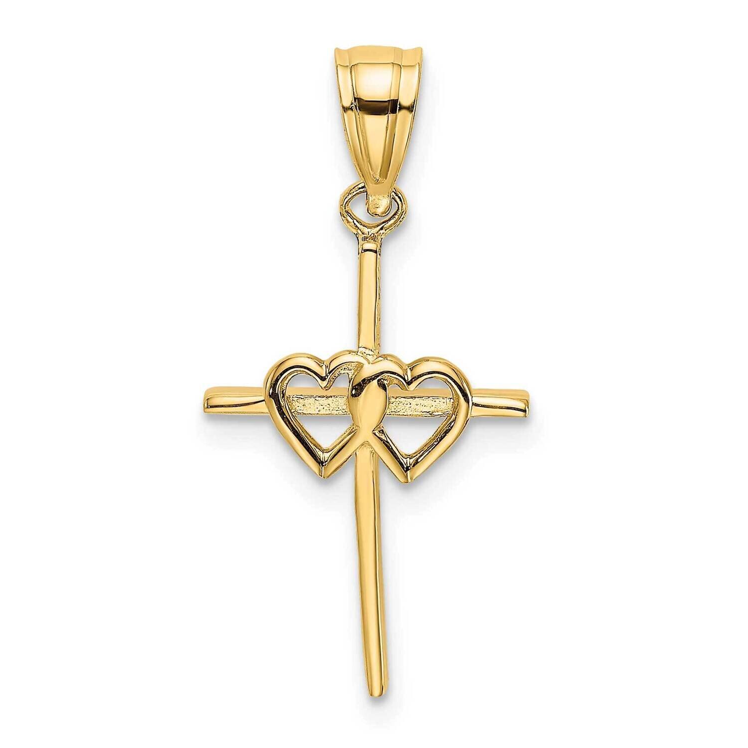 Double Hearts On Stick Cross Charm 14k Gold Polished K8397, MPN: K8397, 637218016914