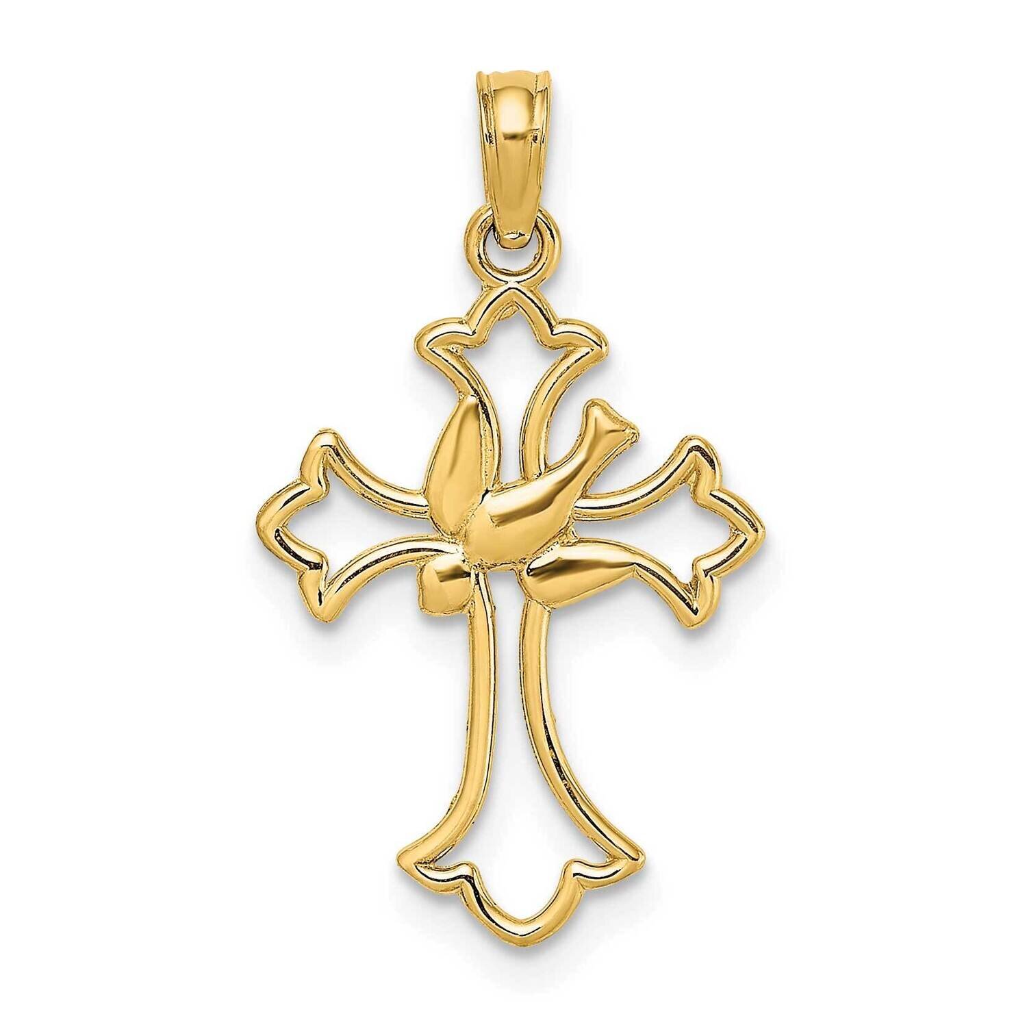 Dove Center Cross Charm 14k Gold Cut-out K8399