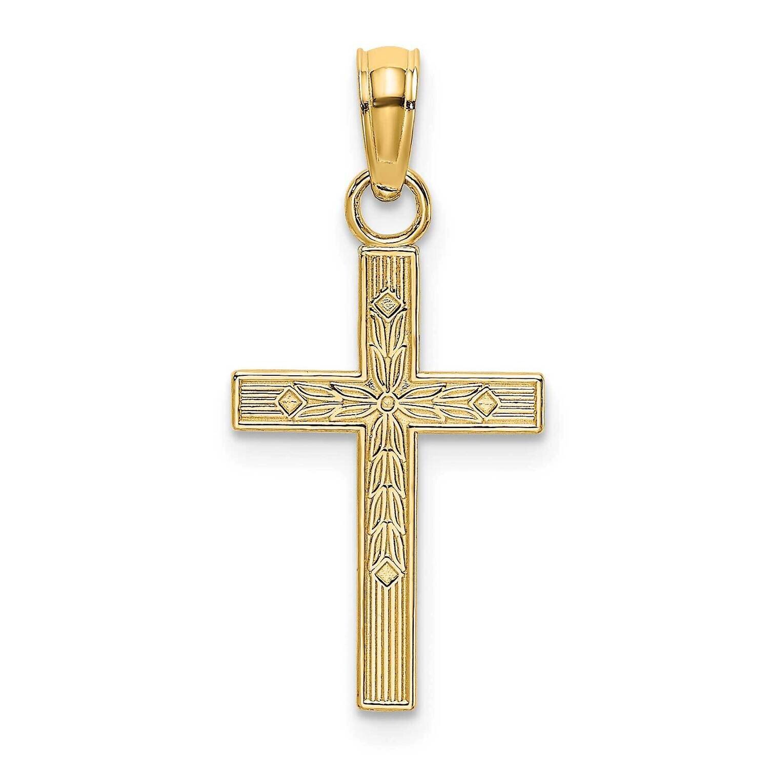 Center Block Cross Charm 14k Gold Textured K8401, MPN: K8401, 637218017003