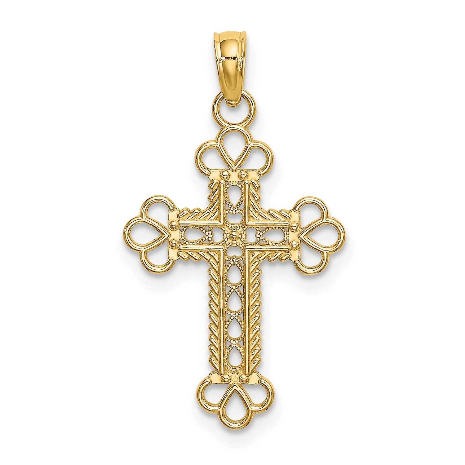 Cut-Out with Rope Frame Block Cross Charm 14k Gold Textured K8407, MPN: K8407, 637218034666