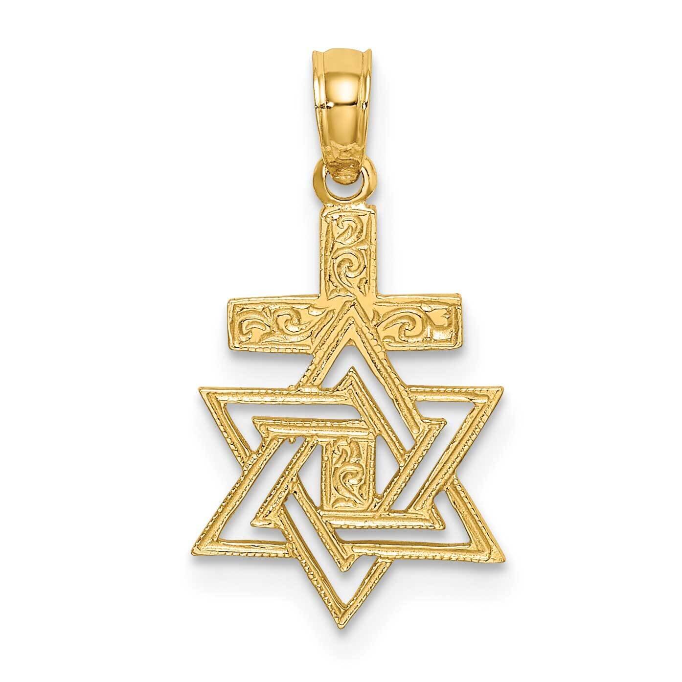 Star of David Cross Charm 14k Gold Polished & Engraved K8412