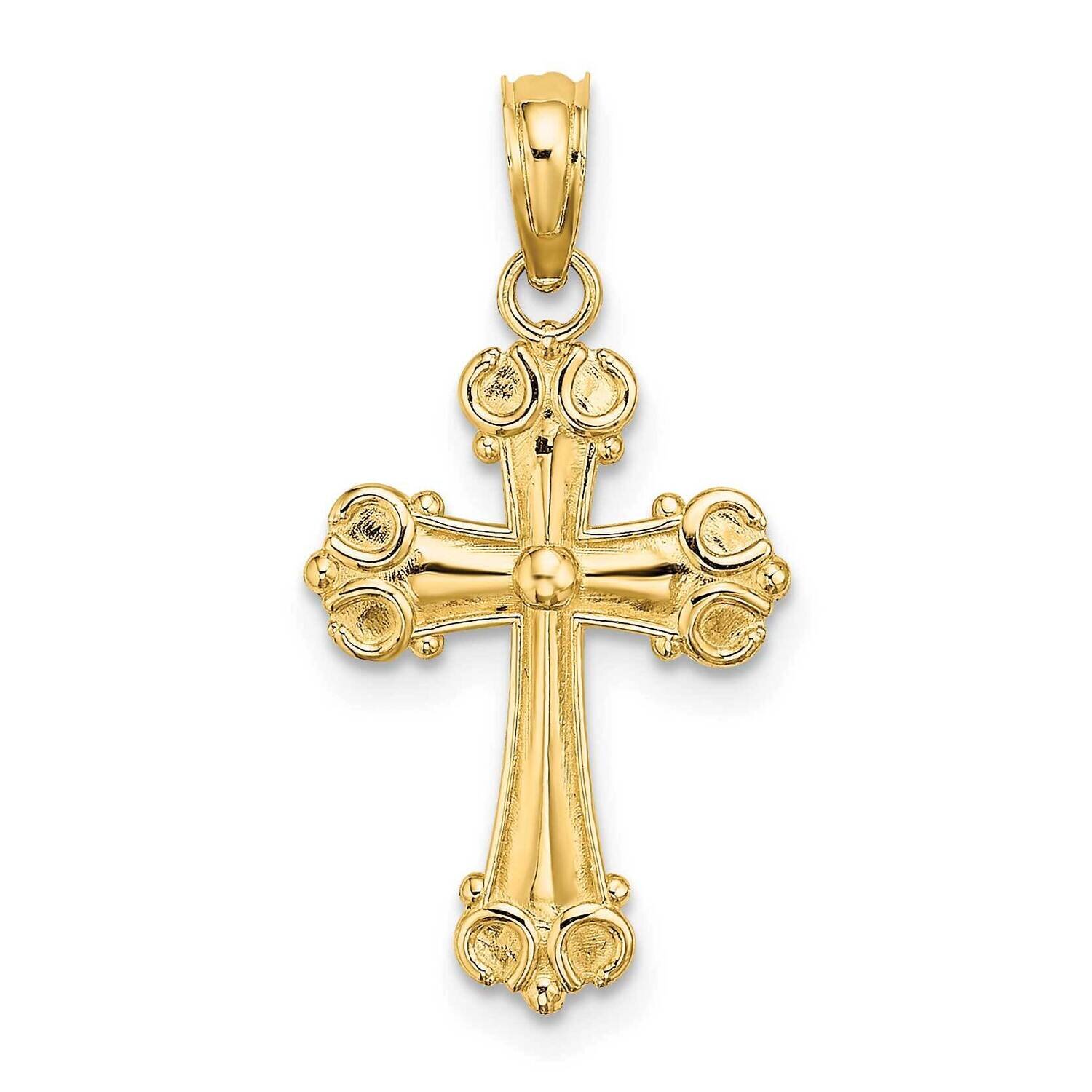 Cross with Scroll Tips Button Center Charm 14k Gold K8416, MPN: K8416, 637218134892
