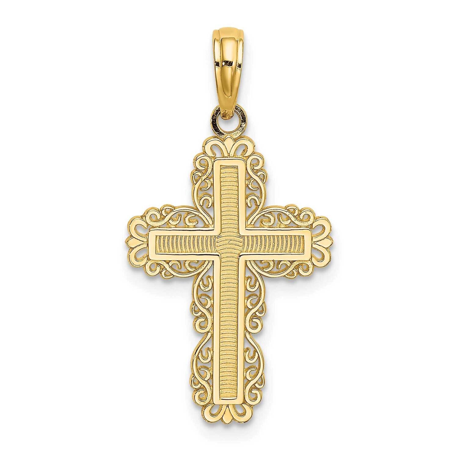 Lace Trim Cross Charm 14k Gold Textured K8431, MPN: K8431, 637218036158