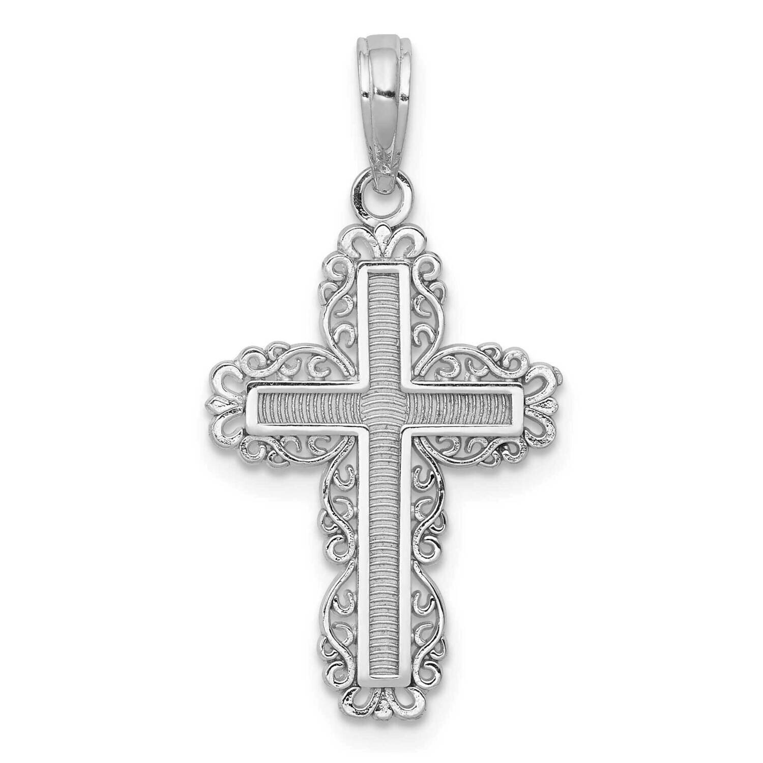 Lace Trim Cross Charm 14k White Gold Textured K8431W, MPN: K8431W, 637218126392