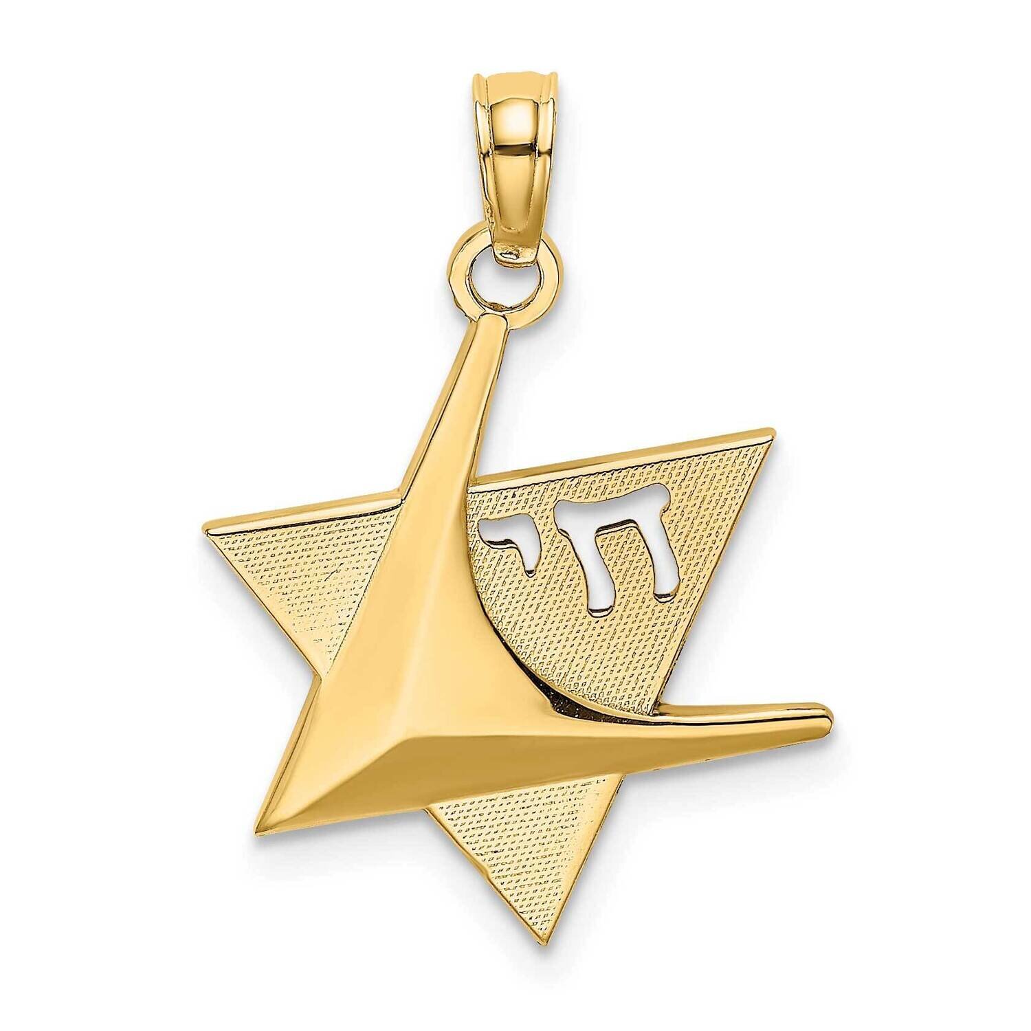 Polished Jewish Star of David with Chai Charm 14k Gold 2-D K8434, MPN: K8434, 637218136520