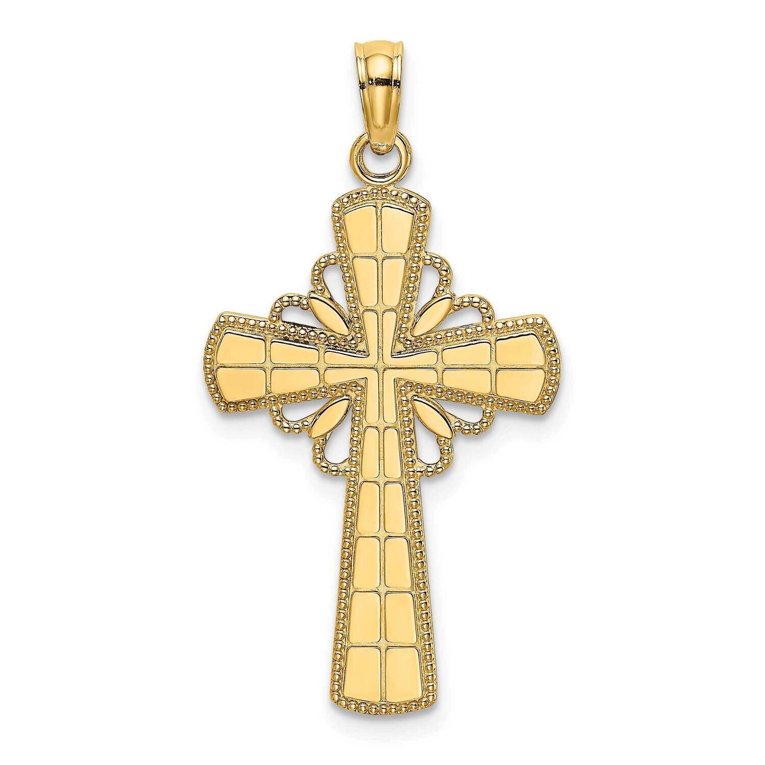 Beaded Edge Grid Accent Cross Charm 14k Gold Polished K8435