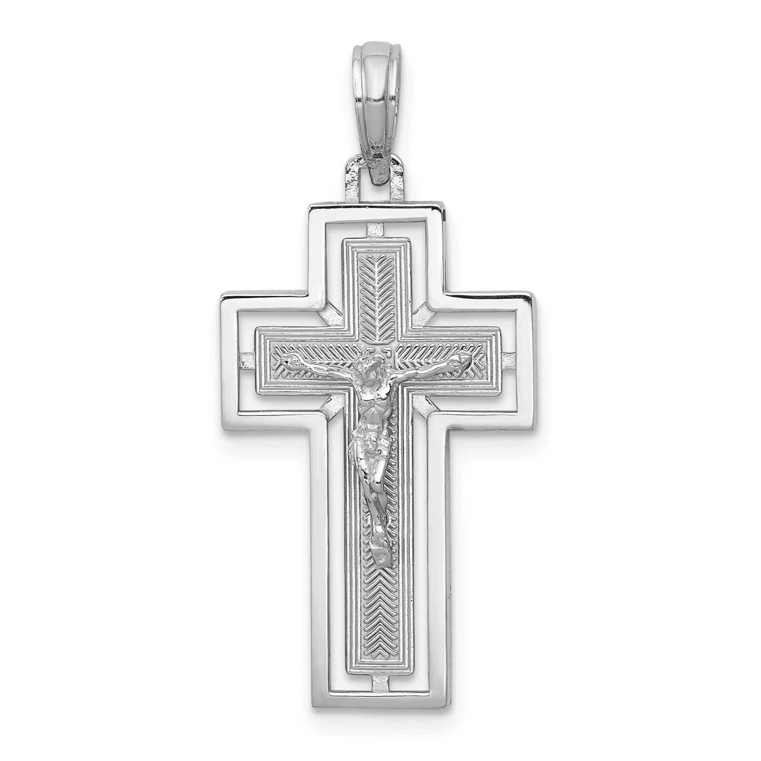 Crucifix with Frame Charm 14k White Gold Textured K8438W