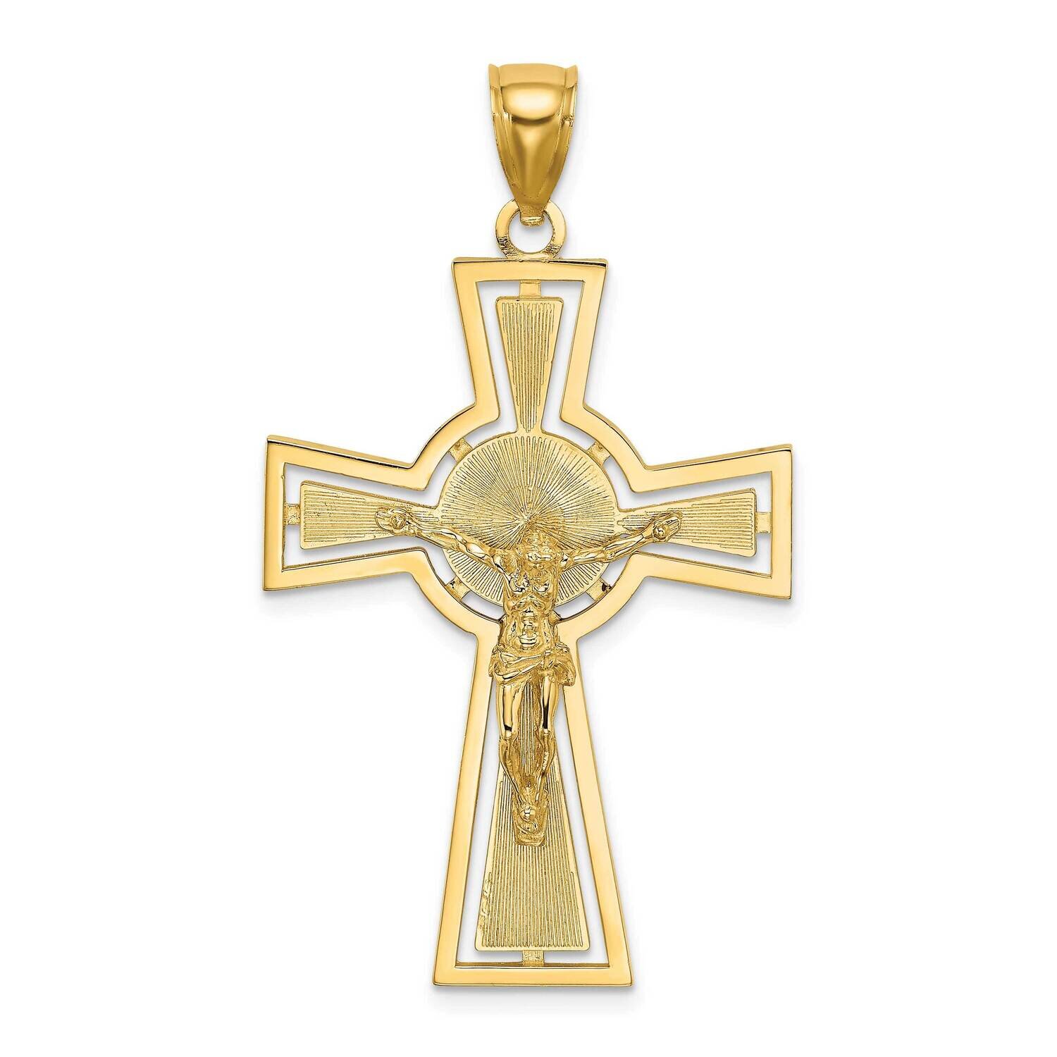 Crucifix with Center Circle Charm 14k Gold Cut-out K8440