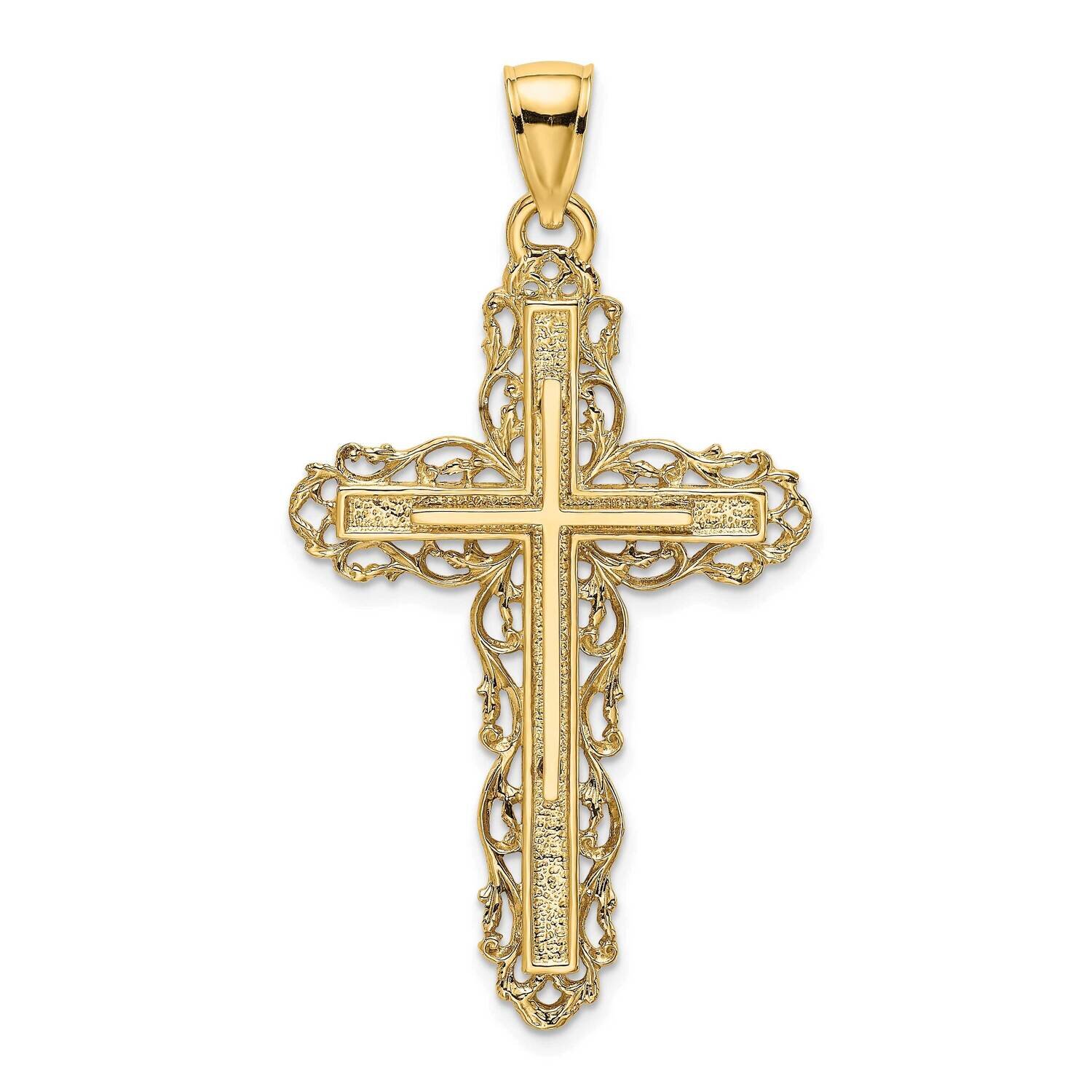 Cross with Lace Trim Charm 14k Gold 2-D K8480, MPN: K8480, 637218041862