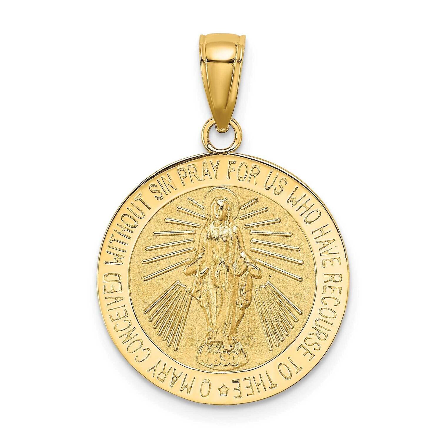 Satin Miraculous Medal Charm 14k Gold Polished K8487, MPN: K8487, 637218167067