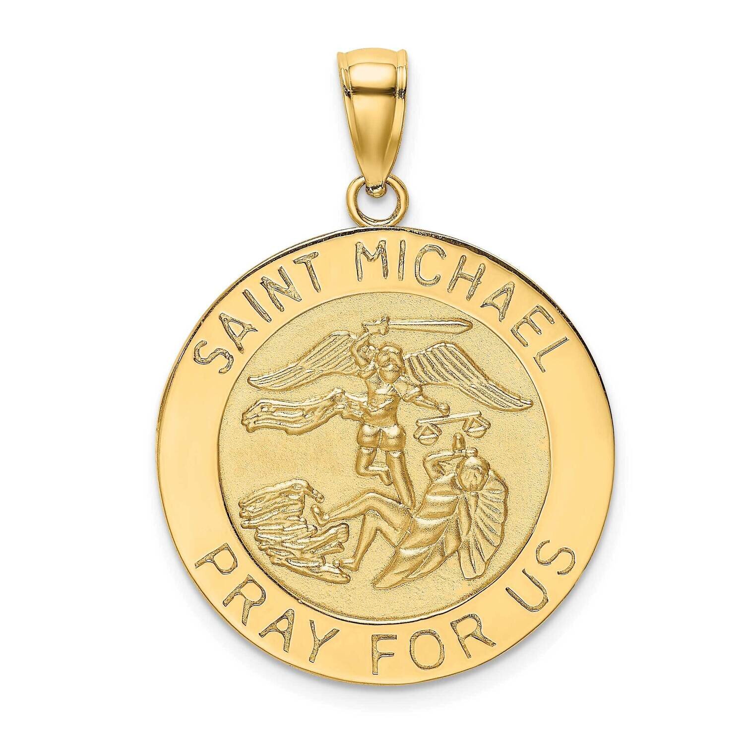 Satin Saint Michael Medal Charm 14k Gold Polished K8490