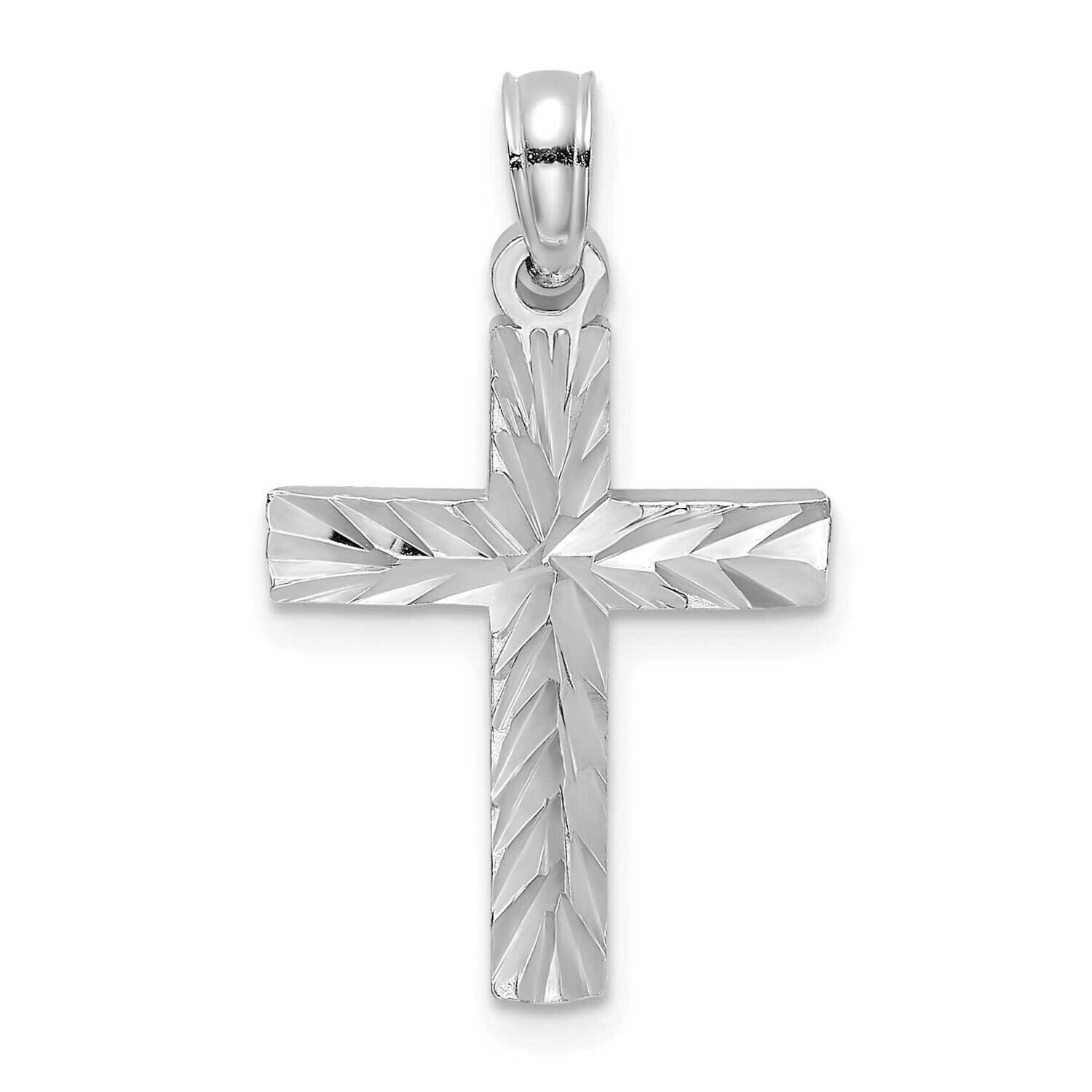 Block Cross Charm 14k White Gold Diamond-cut K8497W, MPN: K8497W,