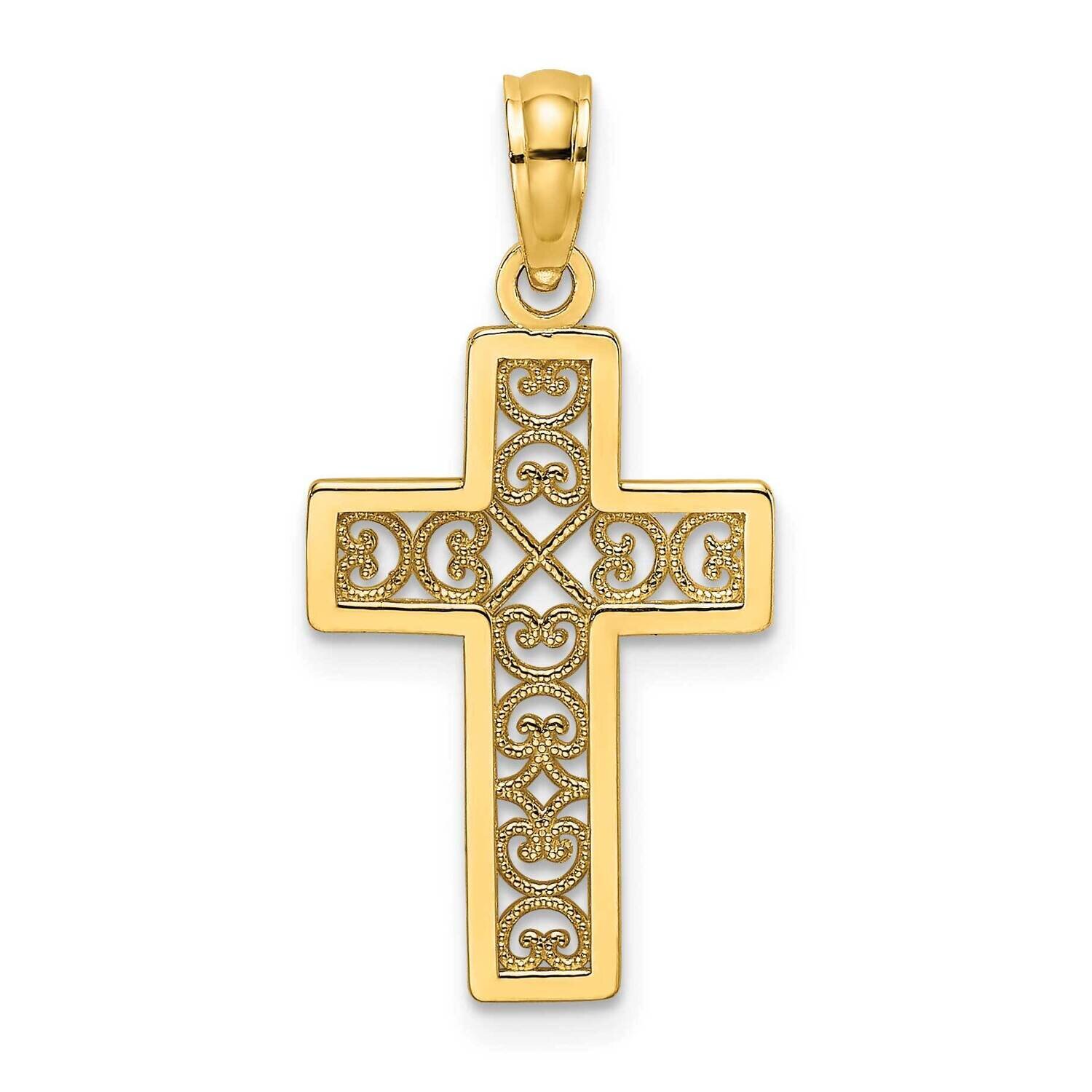 Lace Center Cross Charm 14k Gold Textured K8504, MPN: K8504, 637218052127