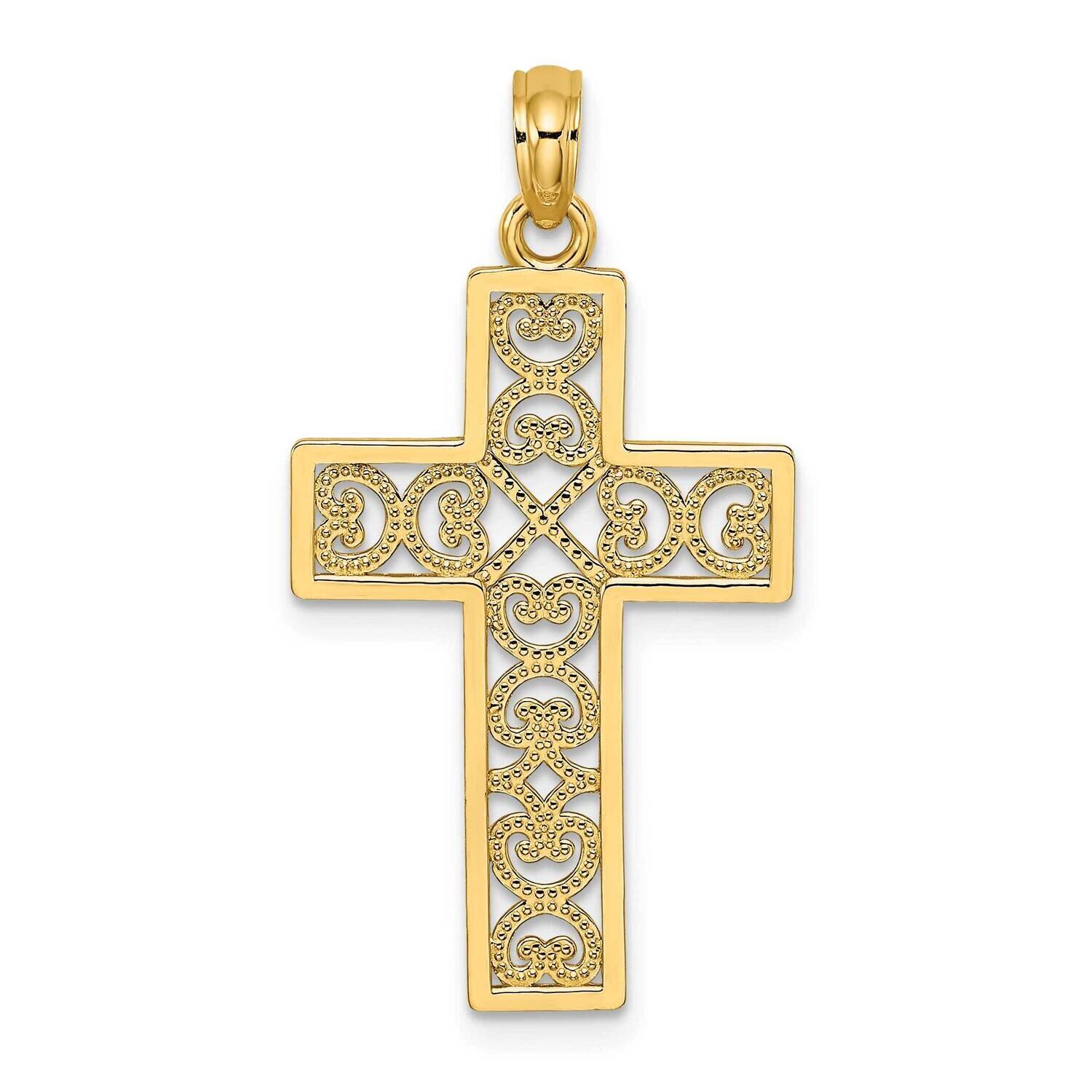 Sqaure Cross with Heart Design Charm 14k Gold Polished K8511