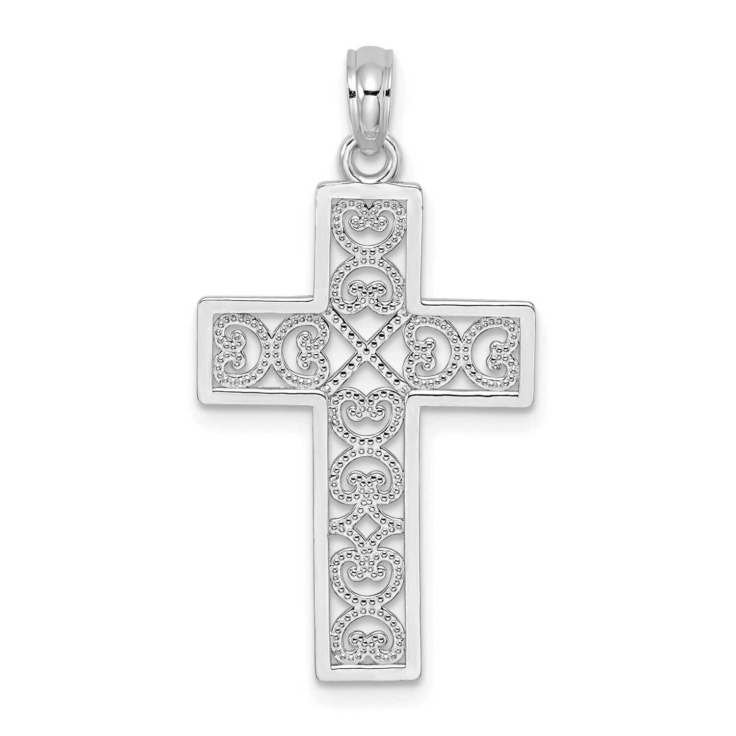 Sqaure Cross with Heart Design Charm 14k White Gold Polished K8511W