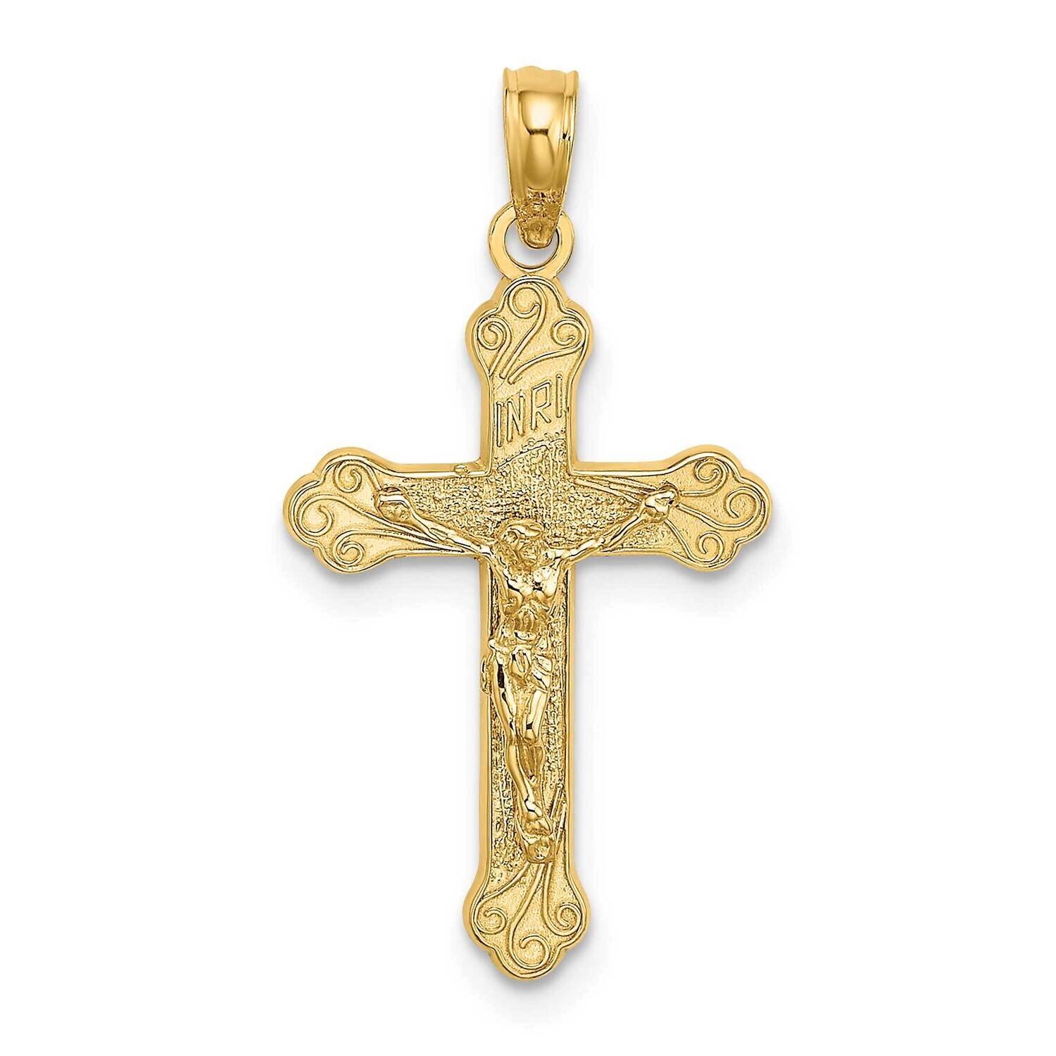 Inri Crucifix with Scroll Tips Charm 14k Gold K8531