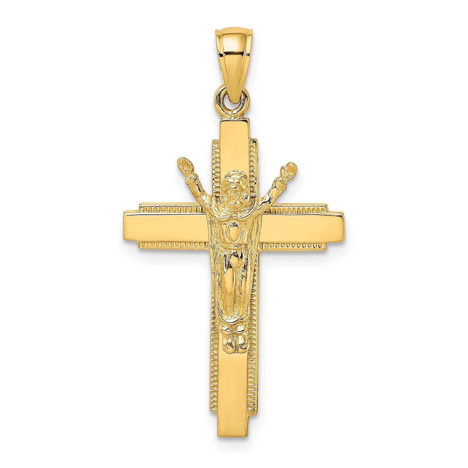Beaded Edge Crucifix Charm 14k Gold Polished K8540