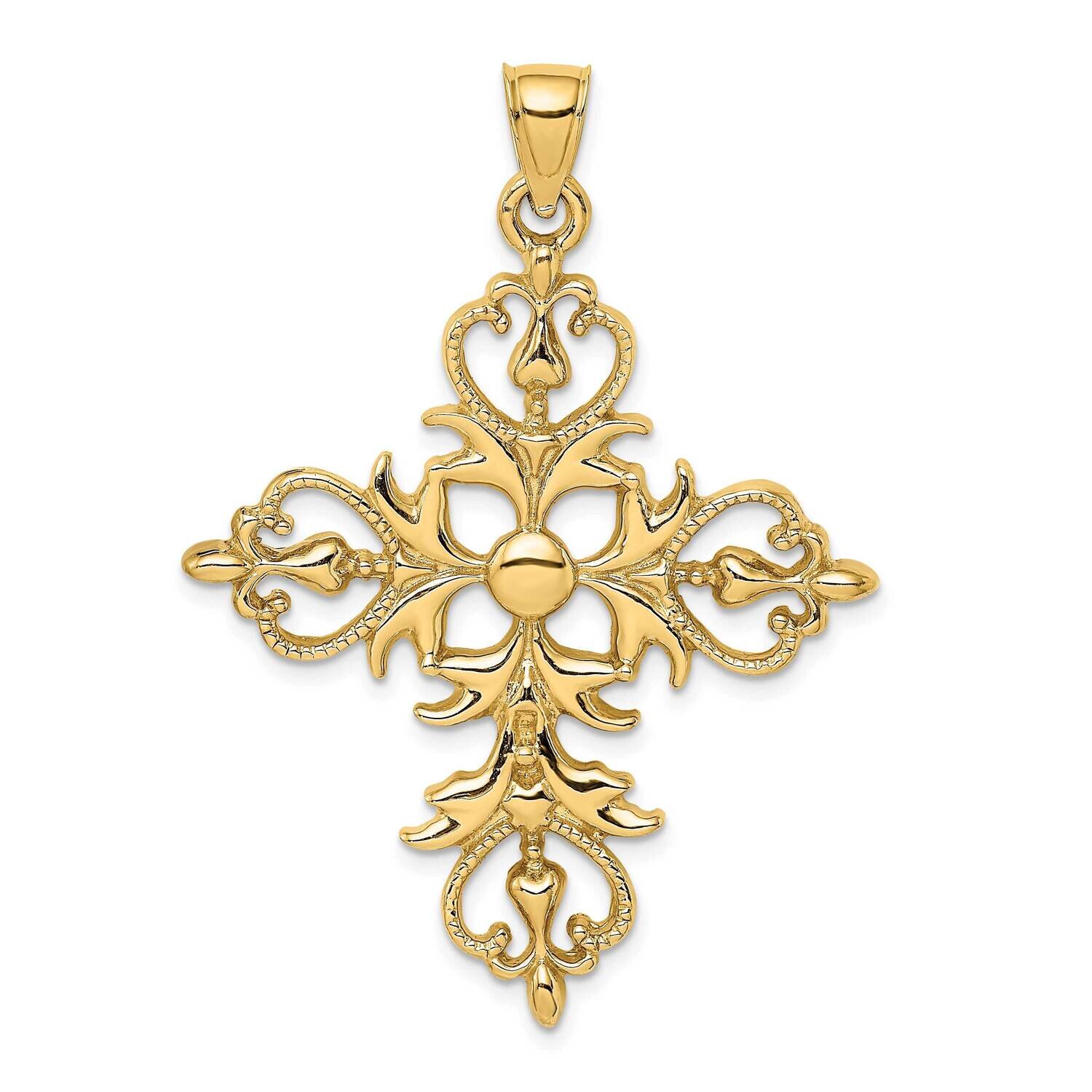 Large Cross with Fleur-De-Lis Tips Charm 14k Gold K8541, MPN: K8541, 637218184644