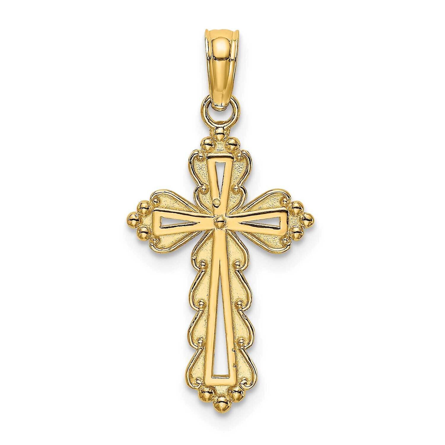 Scalloped Cross with Cut-Out Center Charm 14k Gold K8551