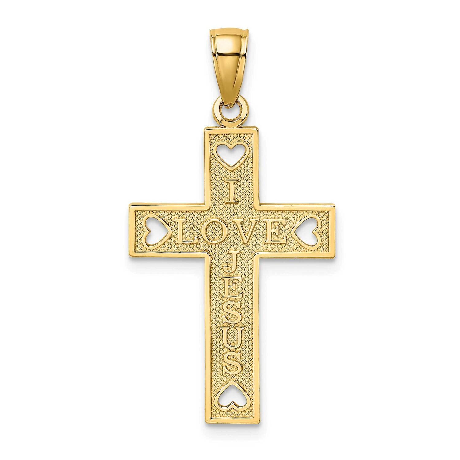 I Love Jesus Cross with Hearts Charm 14k Gold K8552