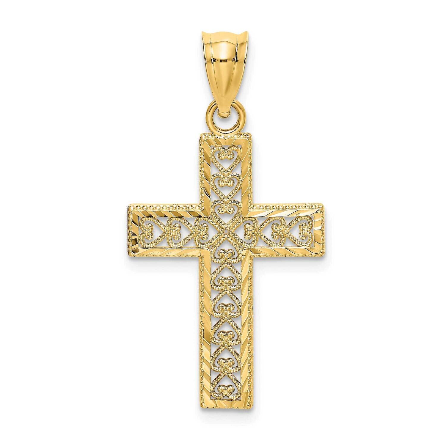 Edge Filigree Center Cross Charm 14k Gold Diamond-cut K8569, MPN: K8569, 637218090006