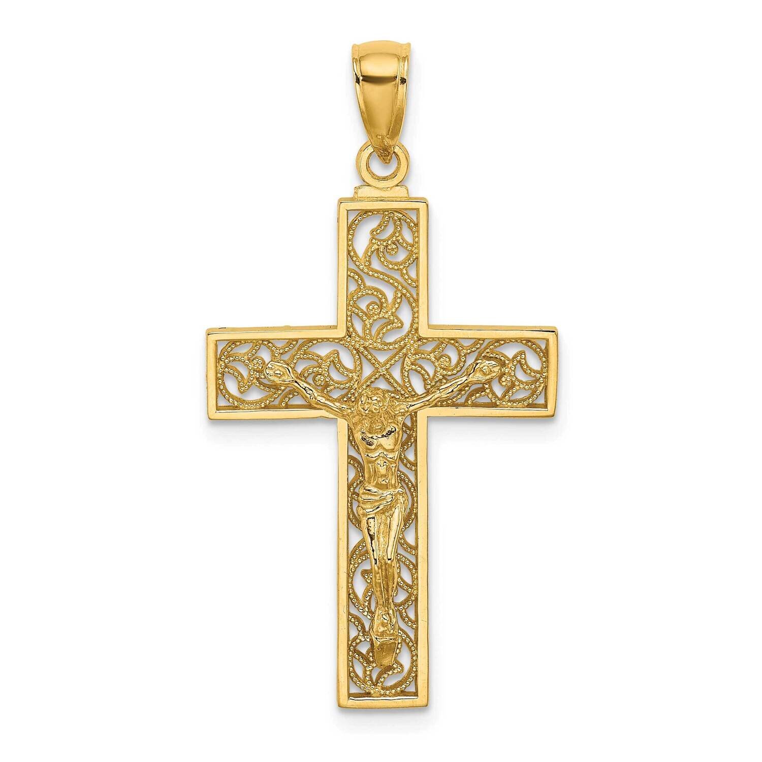 Swirl Design Crucifix Charm 14k Gold Textured K8598, MPN: K8598, 637218095421