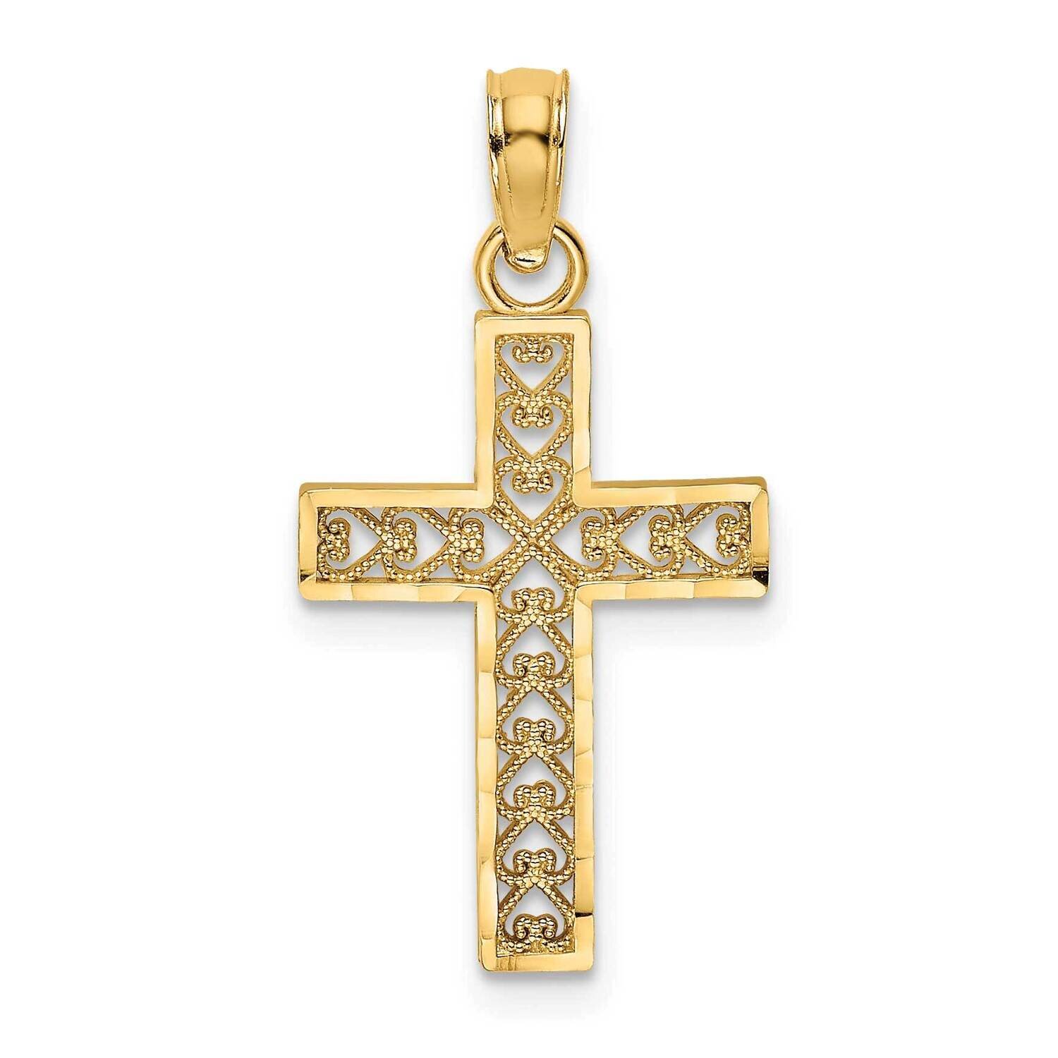 Edge Filigree Center Cross Charm 14k Gold Diamond-cut K8602, MPN: K8602, 637218119097