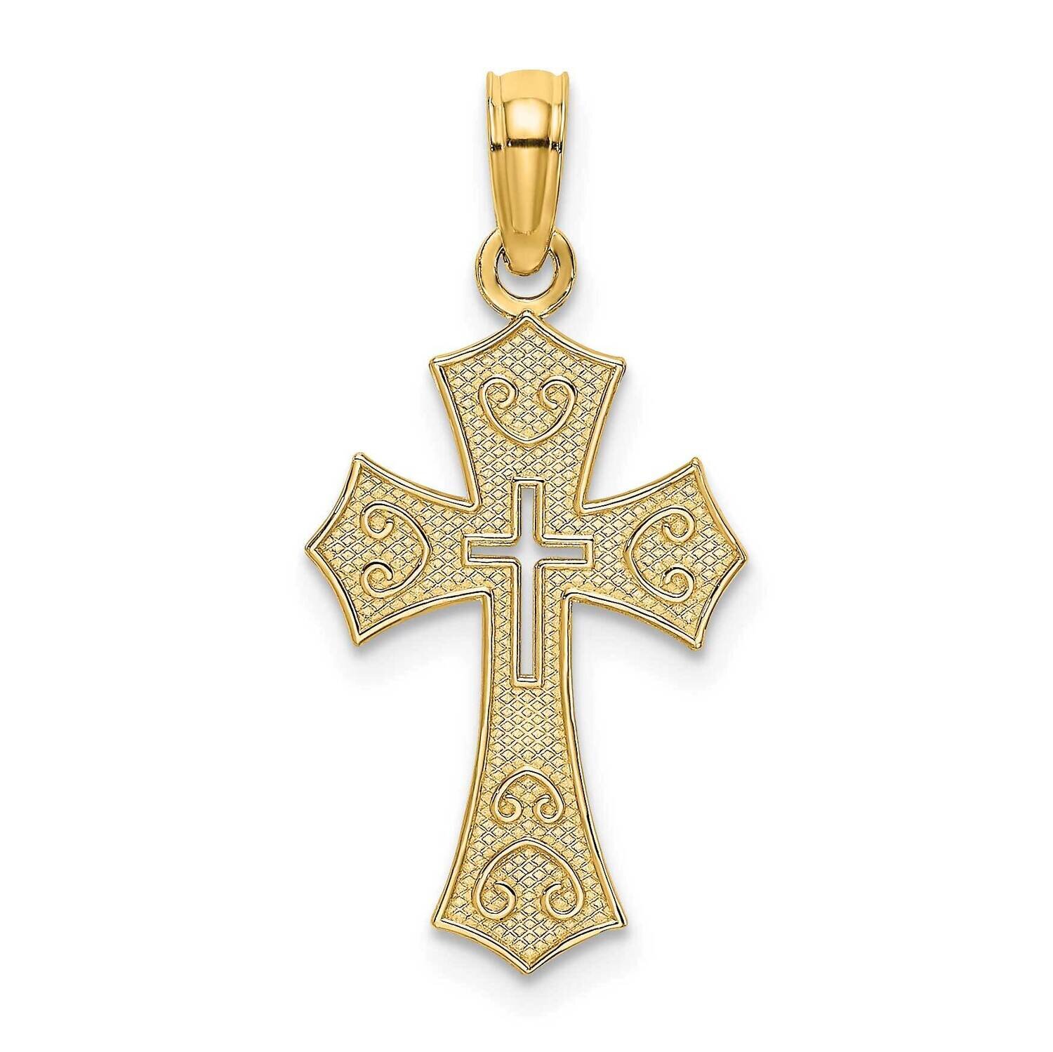 Cut-Out Center Cross Charm 14k Gold Textured K8603, MPN: K8603, 637218095742