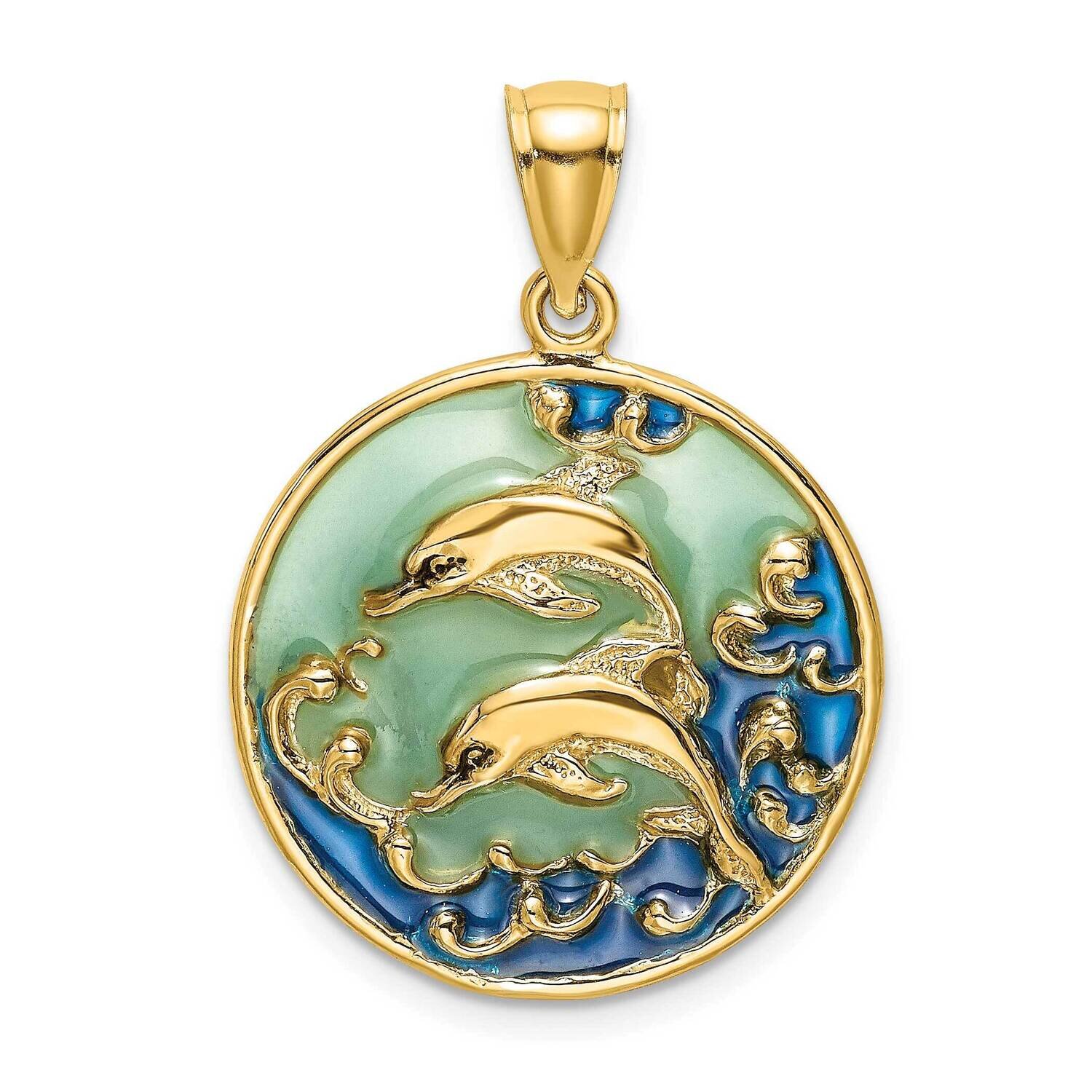 Dolphins Blue Stained Glass Charm 14k Gold 2-D K8619, MPN: K8619, 637218144075