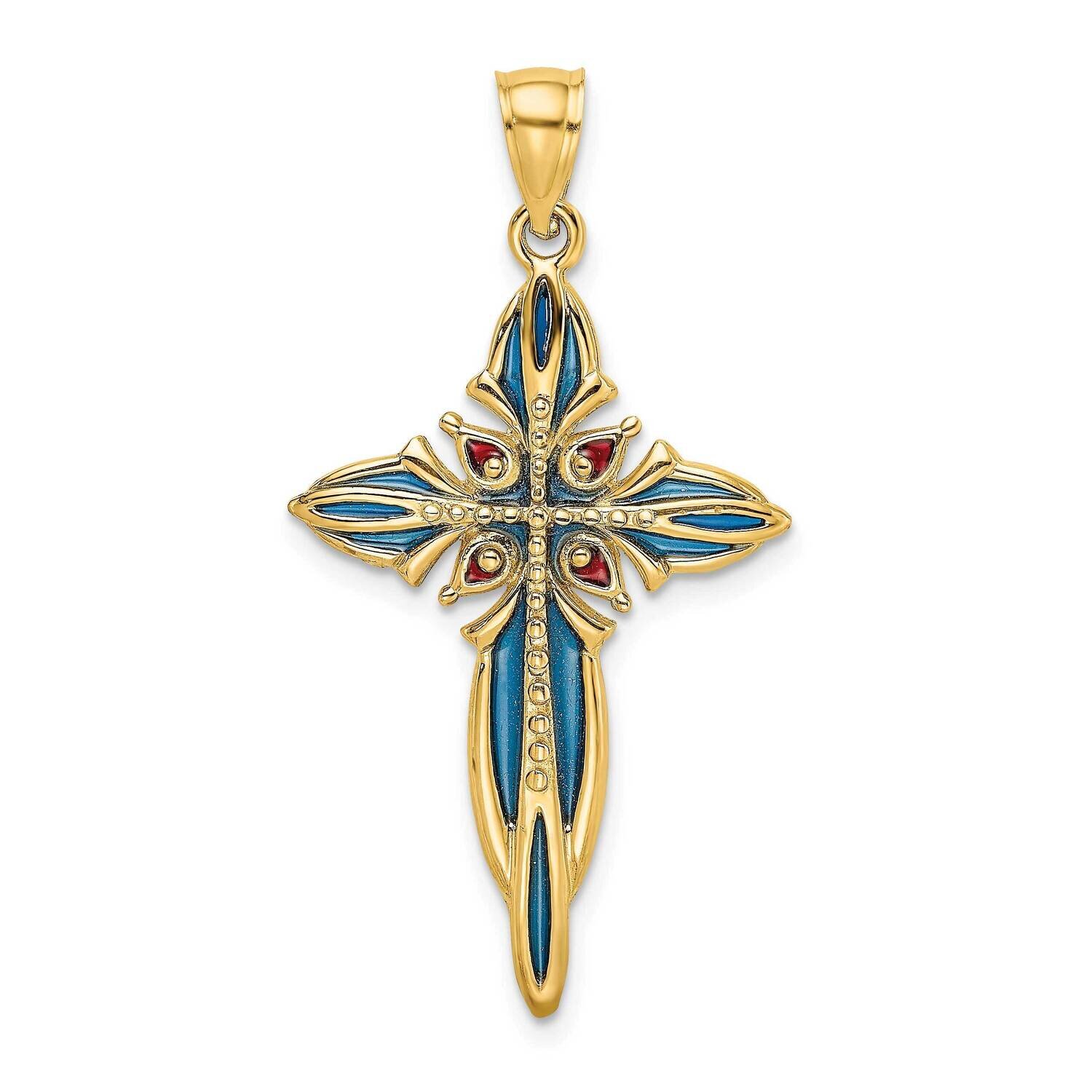 Blue Red Stained Glass Cross Charm 14k Gold K8624, MPN: K8624, 637218144129