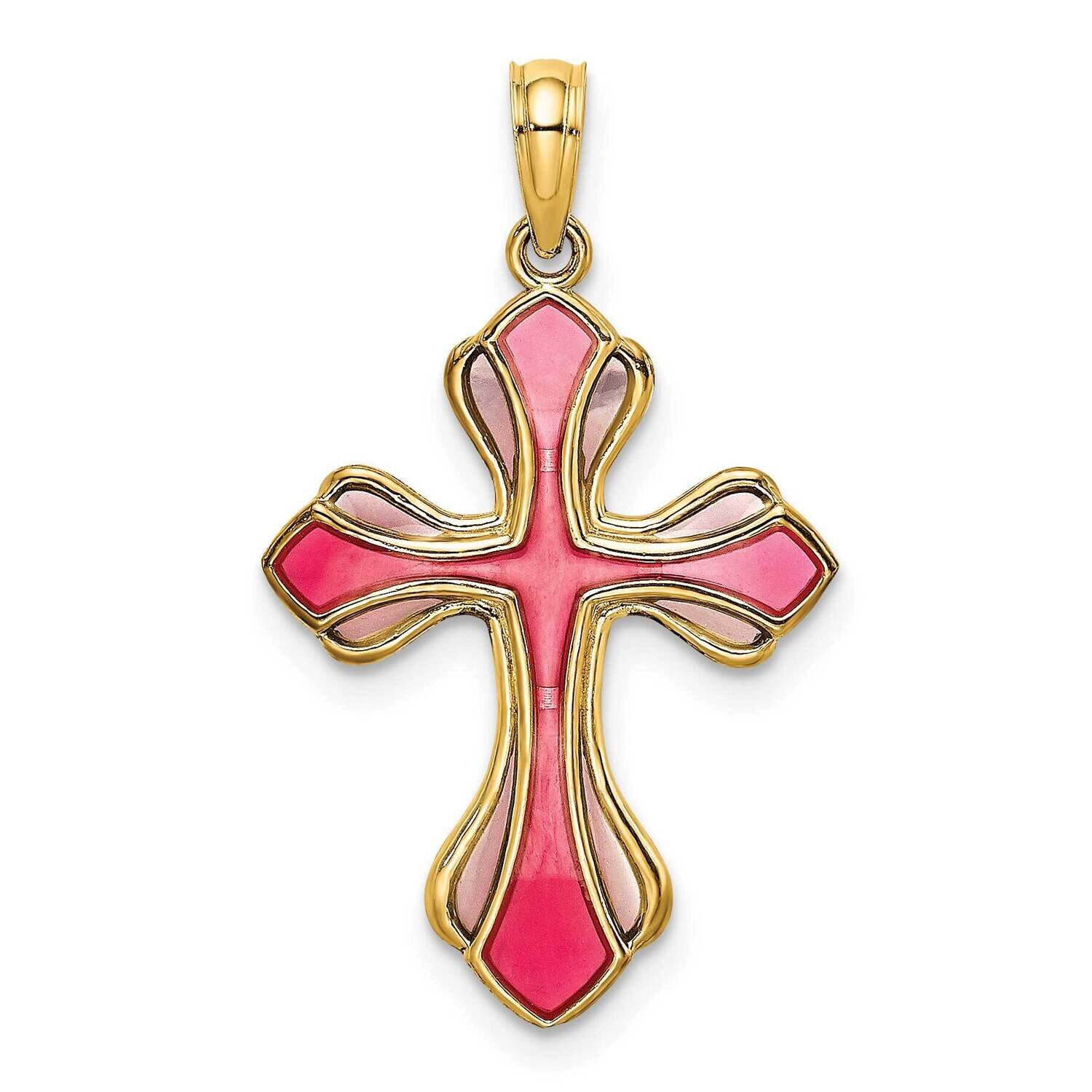 Pink Purple Stained Glass Cross Charm 14k Gold K8631, MPN: K8631, 637218144204