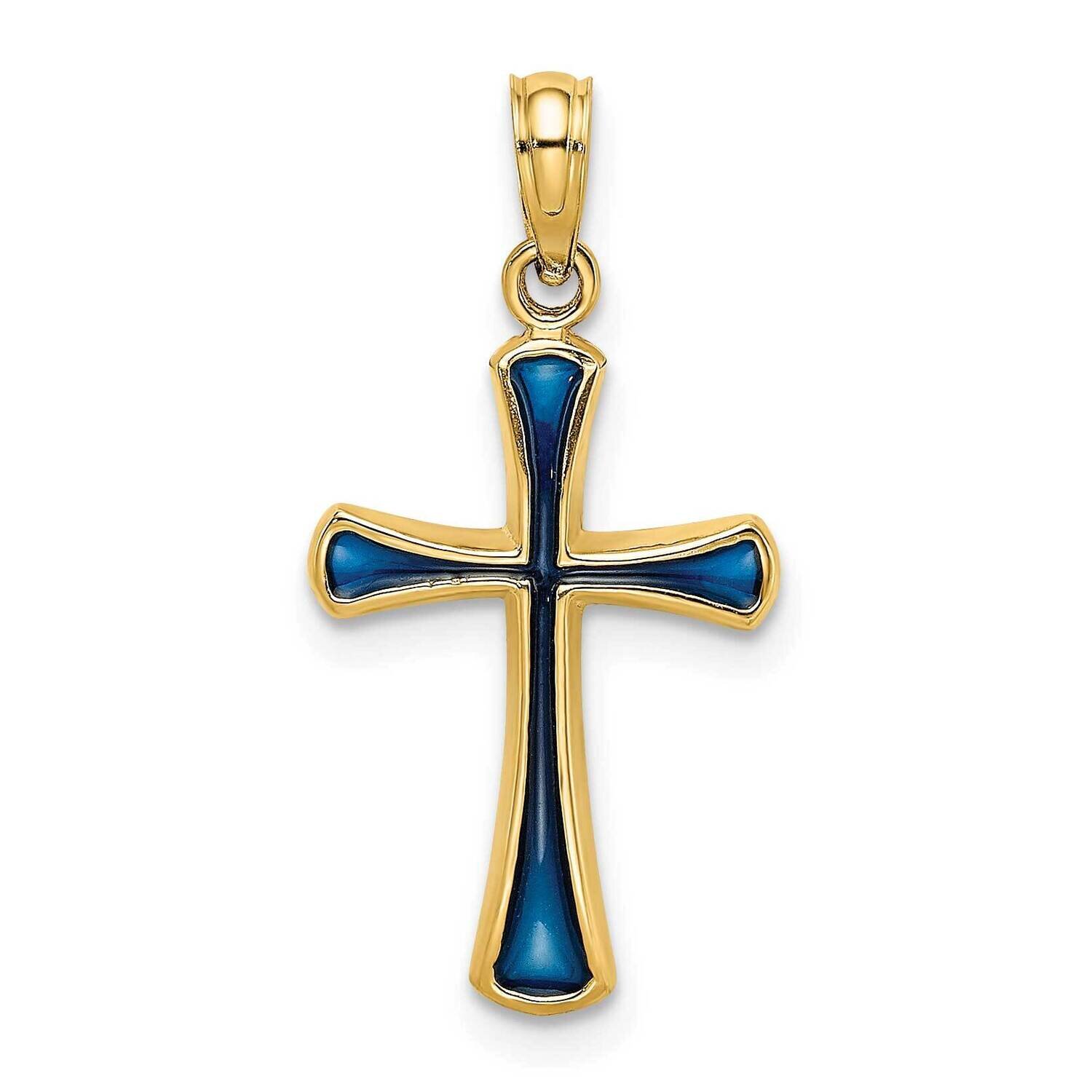 Blue Stained Glass Tapered Cross Charm 14k Gold K8632