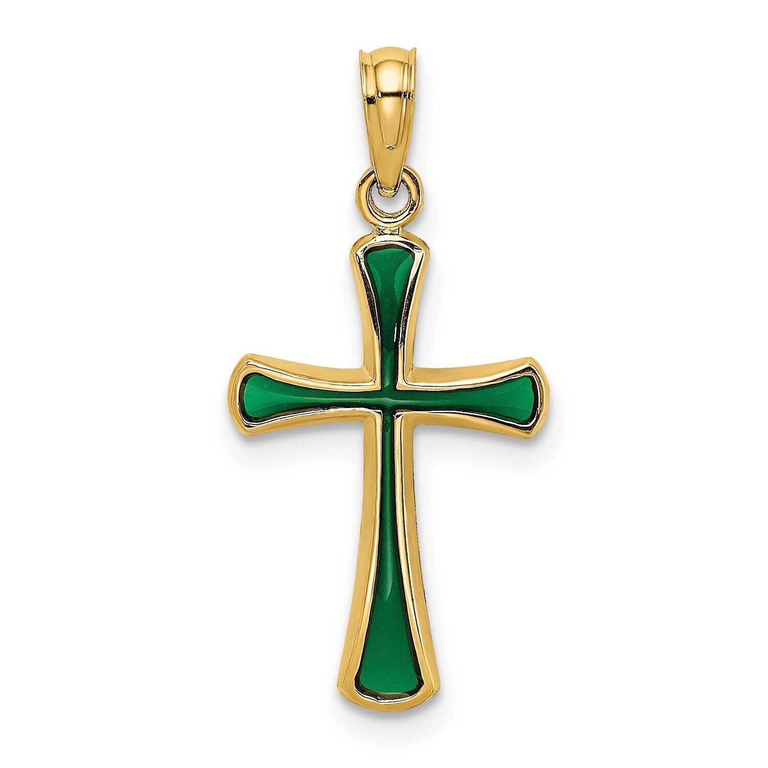 Green Stained Glass Tapered Cross Charm 14k Gold K8633