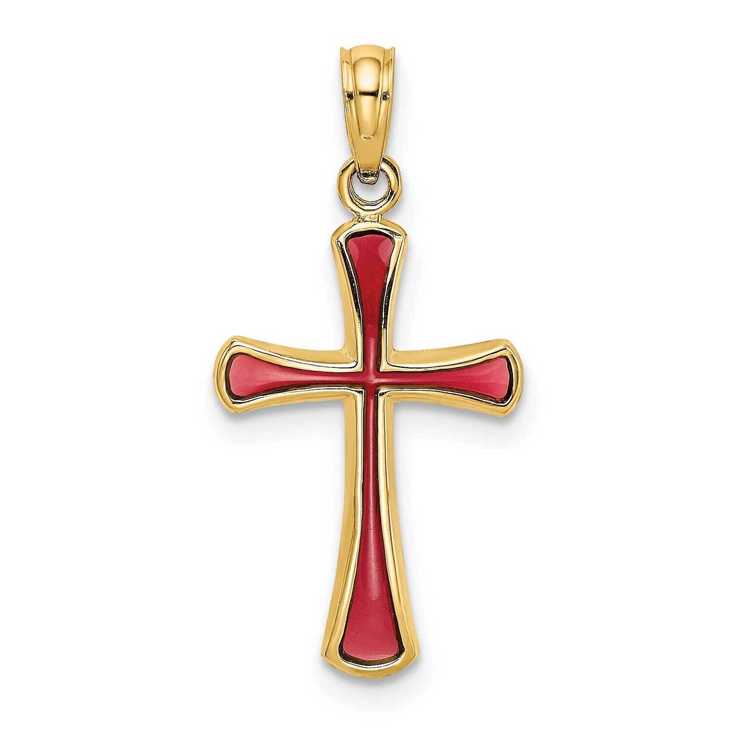 Pink Stained Glass Tapered Cross Charm 14k Gold K8634